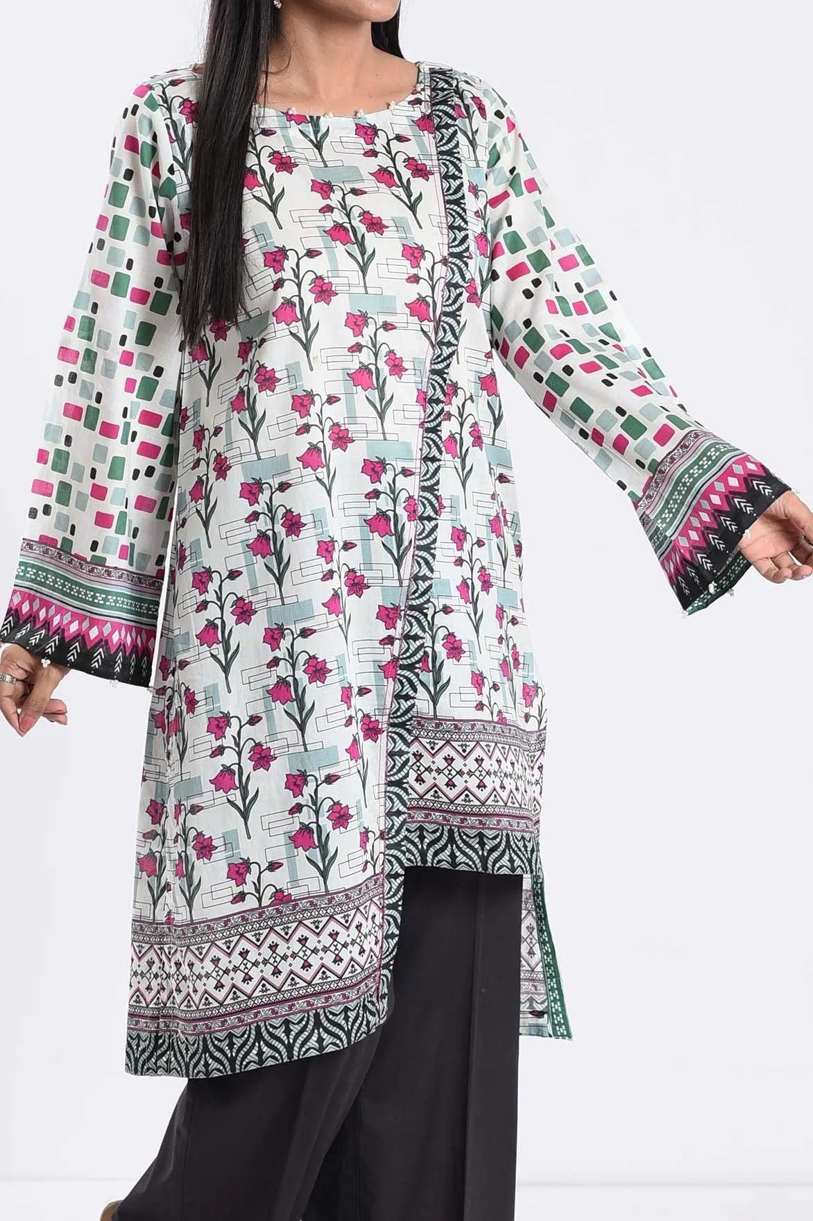 1 PC | Geometric Floral Lawn Kurti | RTW