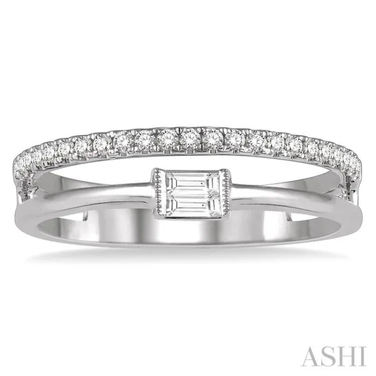 1/5 ctw Double Row Baguette and Round Diamond Fashion Ring in 14K White Gold