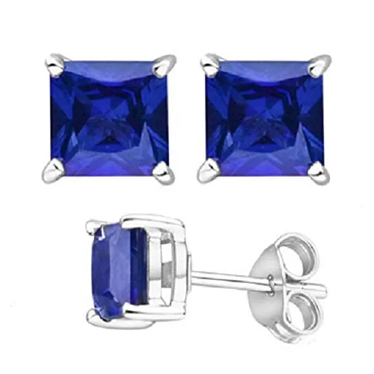 18K White Gold Filled Square Crystal Tanzanite Stud Earrings