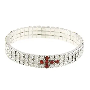 1928 Jewelry Red Rhinestone Cross Stretch Bracelet