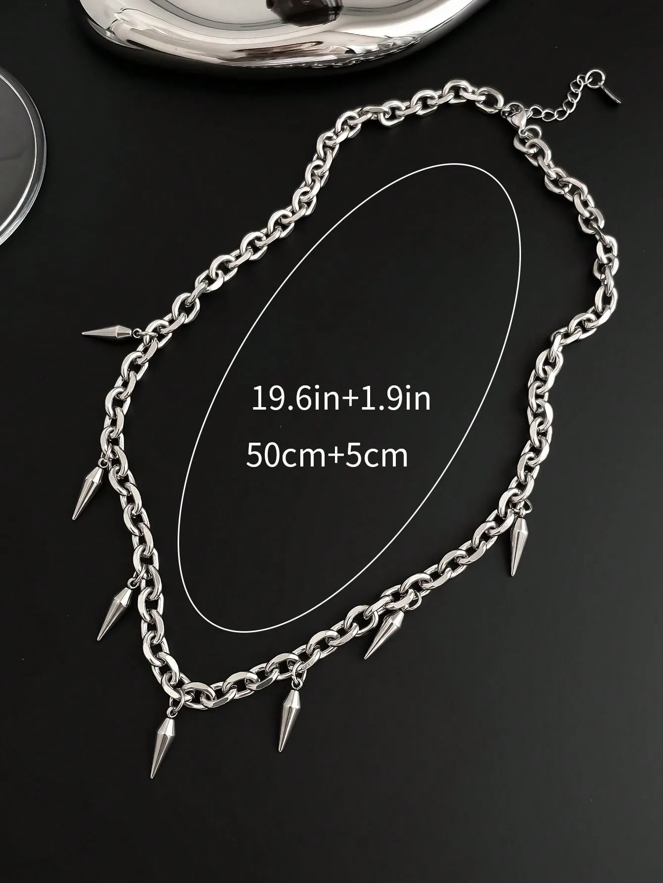 1pc Funky Stainless Steel Studded Decor Pendant Necklace For Men