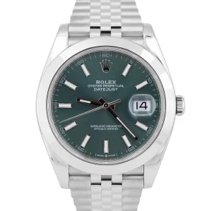 2022 NEW PAPERS Rolex DateJust 41 MINT GREEN JUBILEE Stainless Watch 126300 BOX