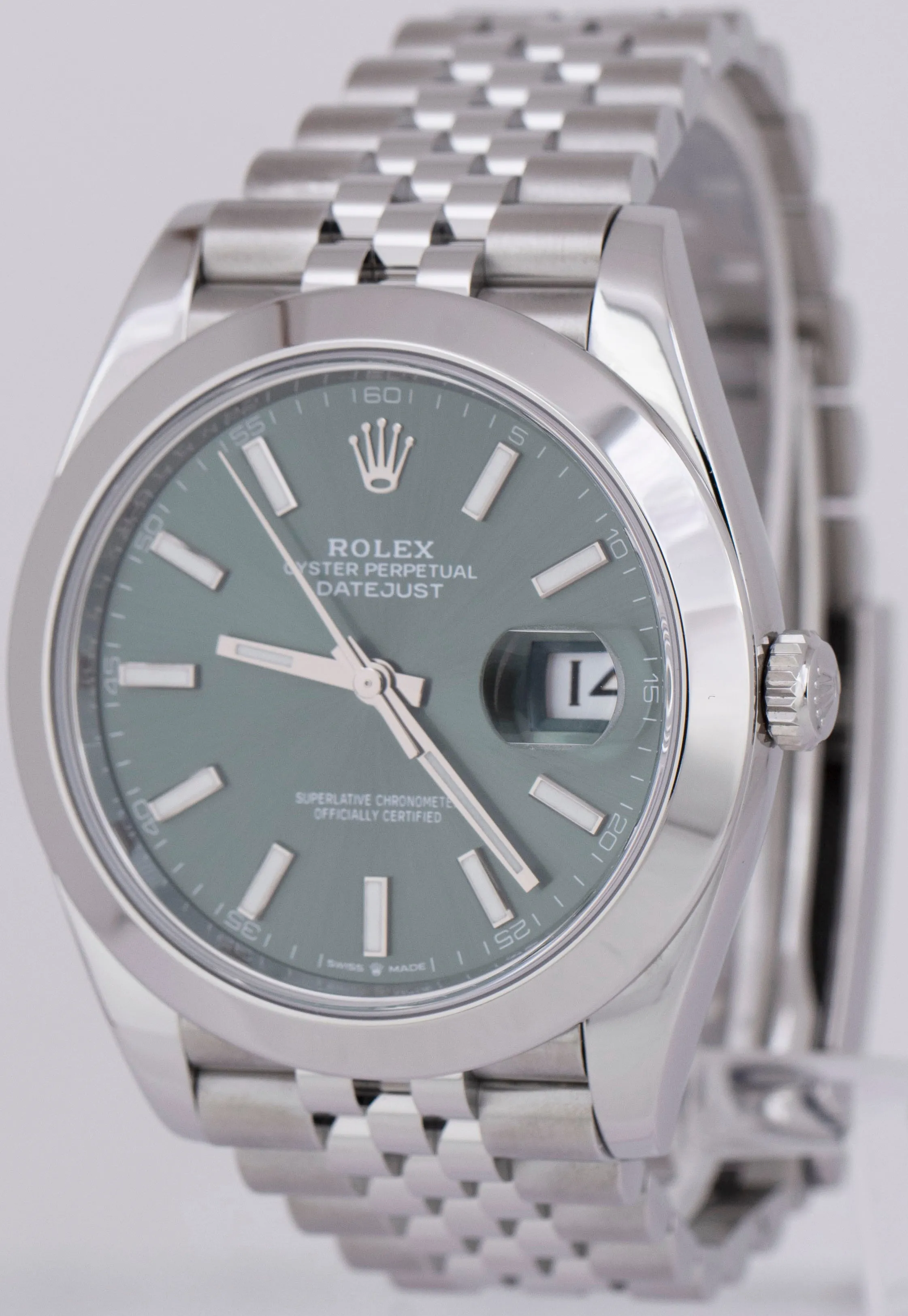 2022 NEW PAPERS Rolex DateJust 41 MINT GREEN JUBILEE Stainless Watch 126300 BOX