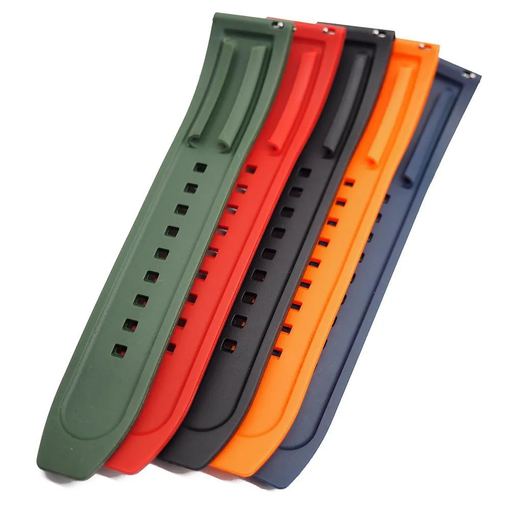 20mm, 22mm, 24mm Straight End Rubber Watch Strap, Quick Release Spring Bars, 8 Colors