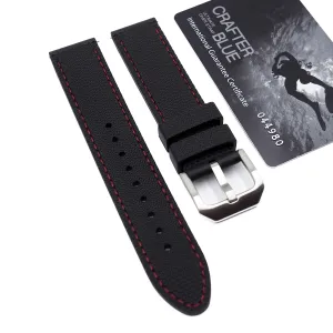 20mm, 22mm Crafter Blue Straight End Performance Black Vulcanized FKM Rubber Watch Strap, Red Stitching, Quick Release Spring Bars