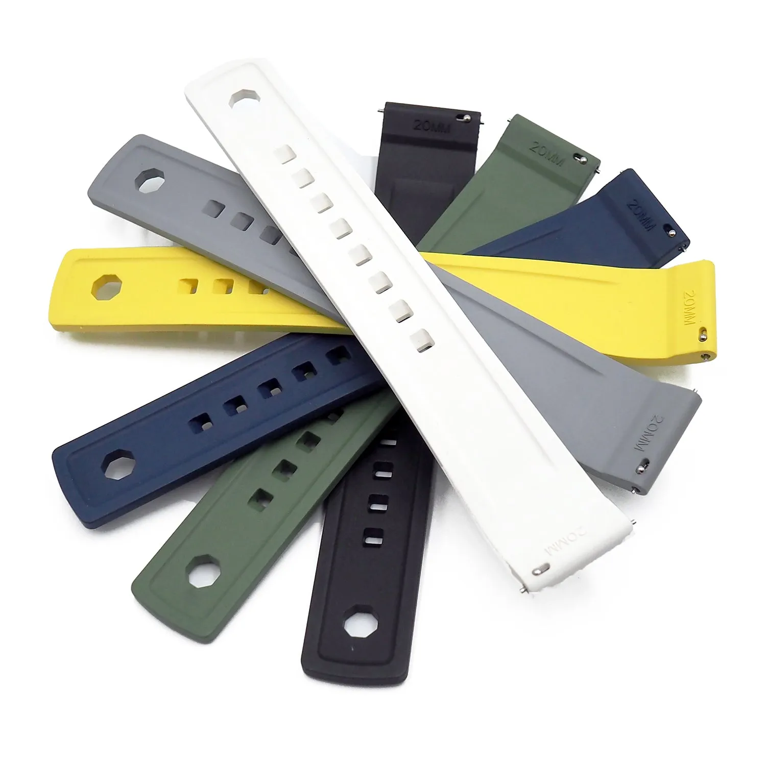 20mm, 22mm Mini Square Pattern Navy Blue FKM Rubber Watch Strap, Quick Release Spring Bars & Tail Lock Mechanism