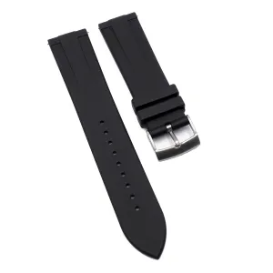 20mm, 22mm Raised Center Pattern Black FKM Rubber Watch Strap, Quick Release Spring Bars