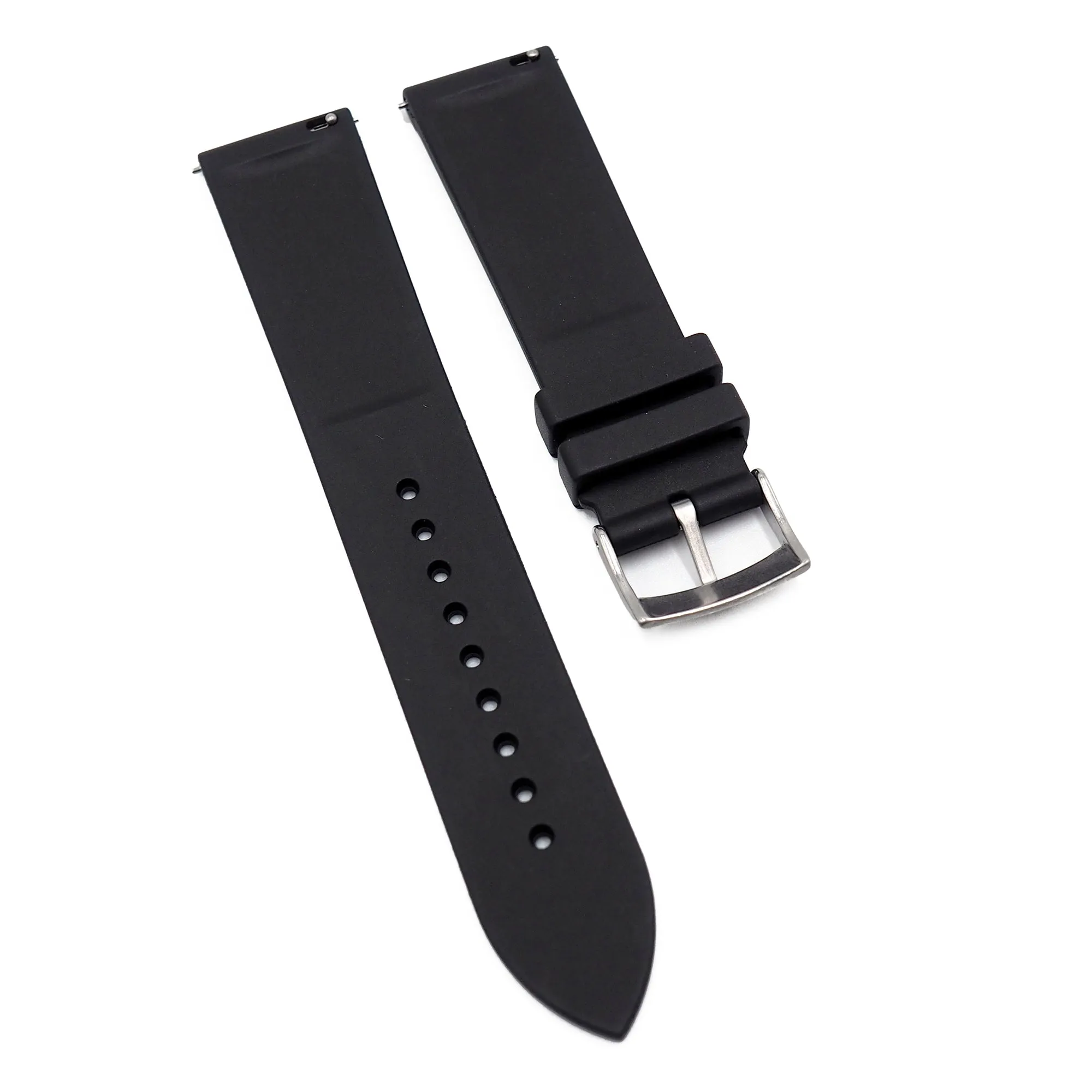 20mm, 22mm Raised Center Pattern Black FKM Rubber Watch Strap, Quick Release Spring Bars