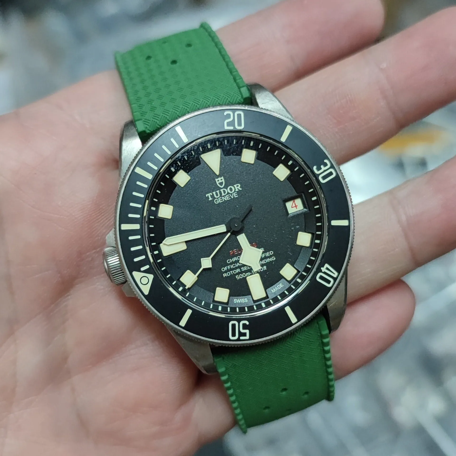 20mm, 22mm Vintage Tropical Style Hunter Green FKM Rubber Watch Strap, Quick Release Spring Bars