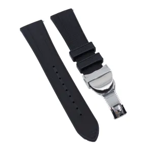 22mm Straight End Mini Pattern Black FKM Rubber Watch Strap For Tudor, Quick Release Spring Bars