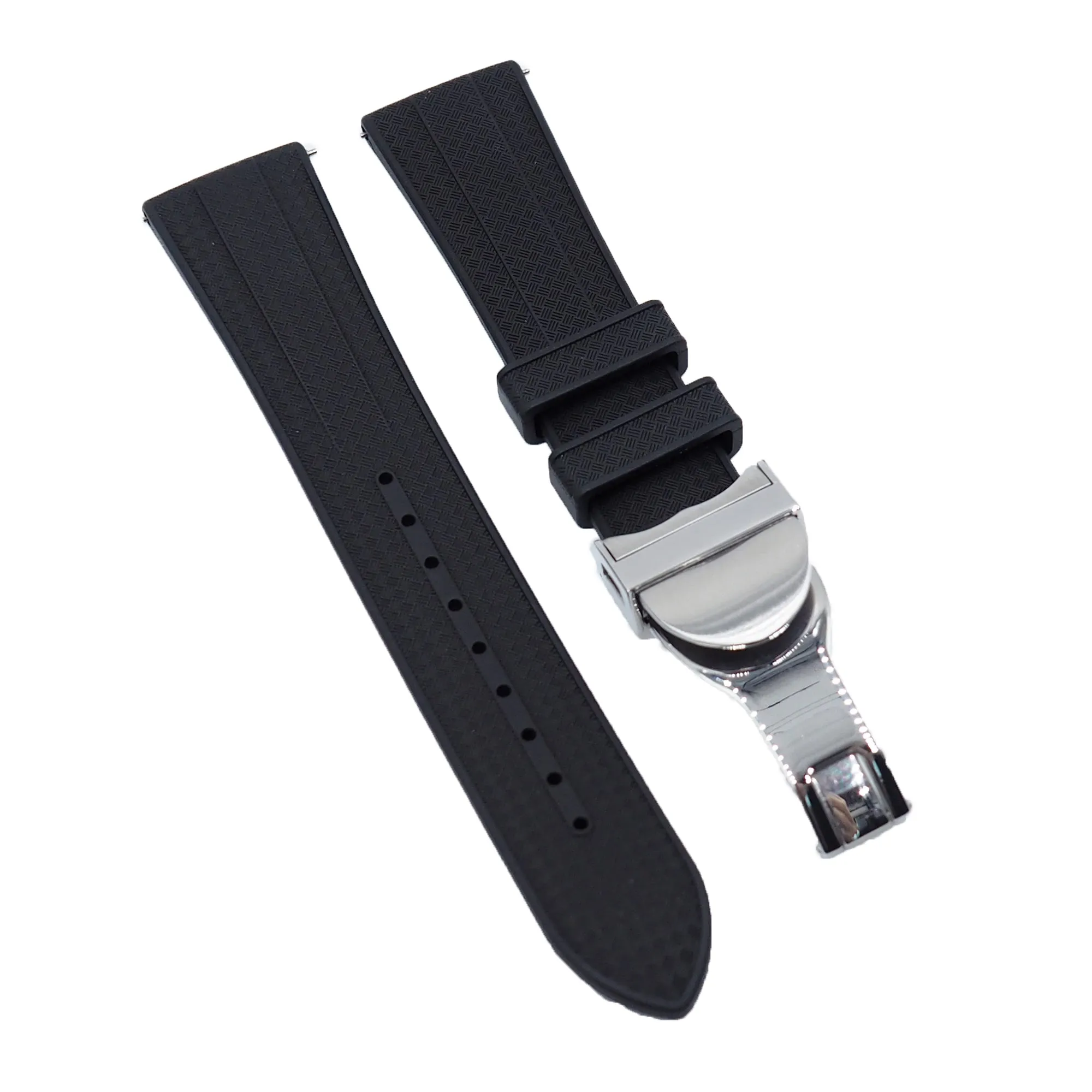 22mm Straight End Mini Pattern Black FKM Rubber Watch Strap For Tudor, Quick Release Spring Bars