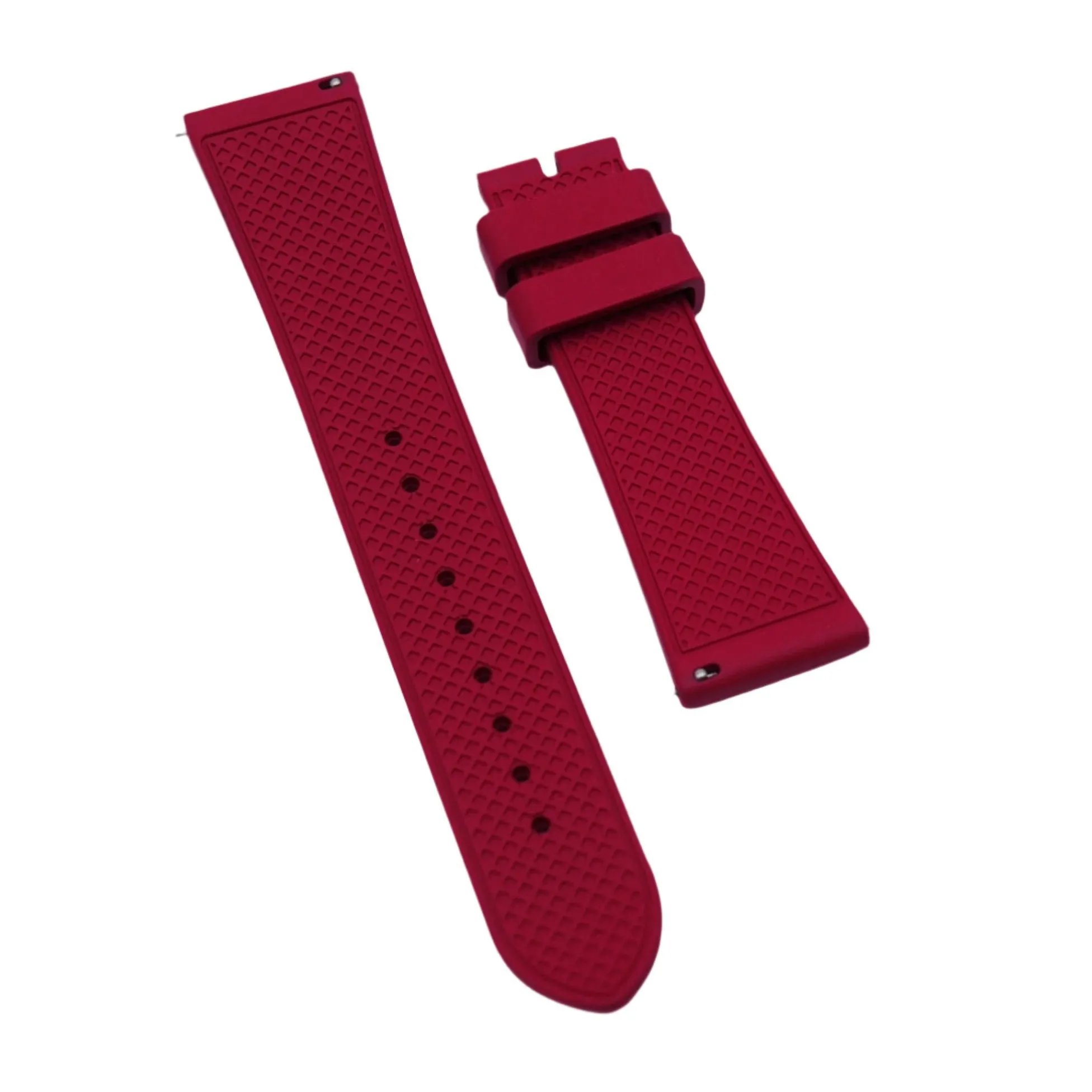 22mm Straight End Mini Pattern Red FKM Rubber Watch Strap For Tudor, Quick Release Spring Bars