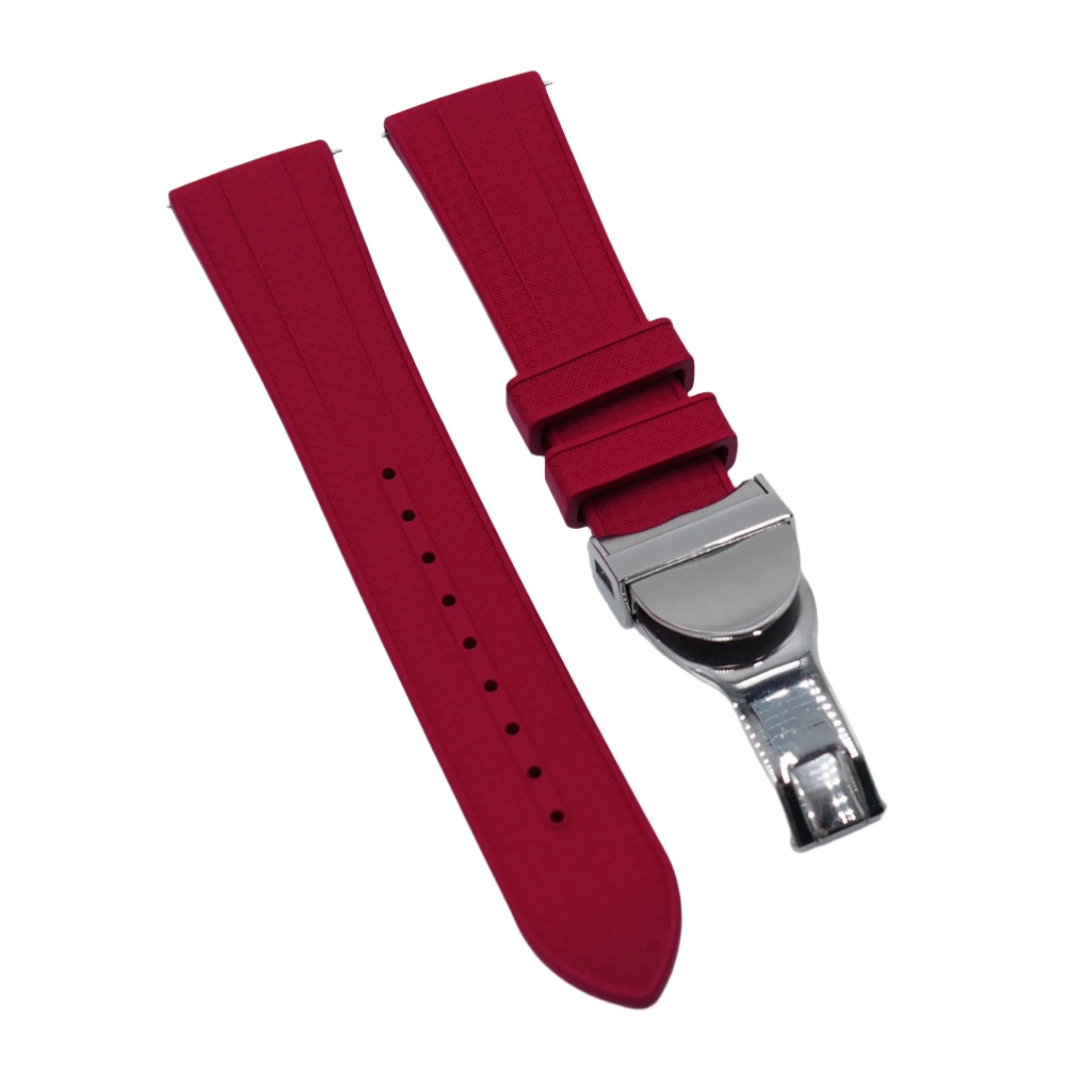 22mm Straight End Mini Pattern Red FKM Rubber Watch Strap For Tudor, Quick Release Spring Bars