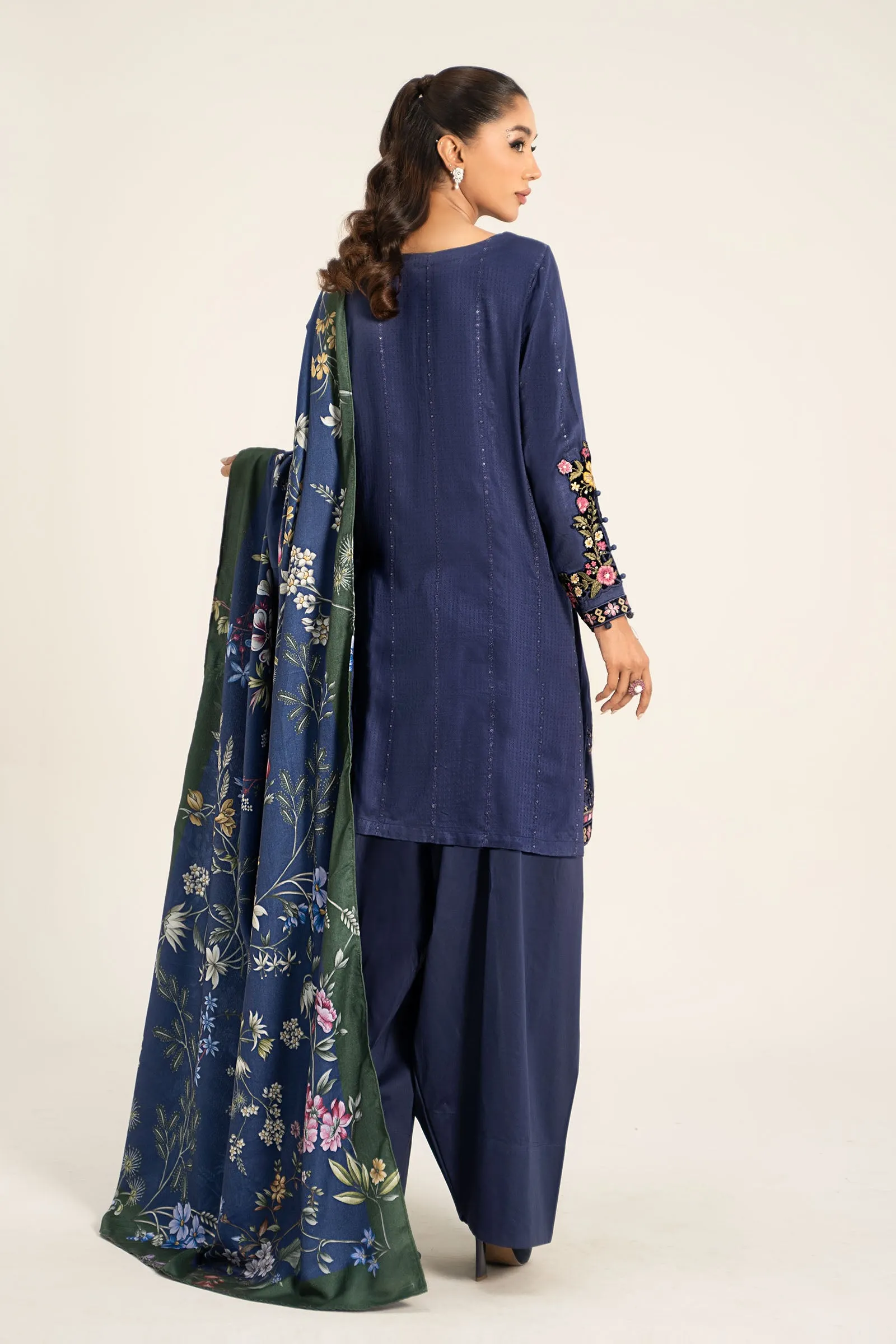 3 Piece Embroidered Linen Suit | DW-W24-150