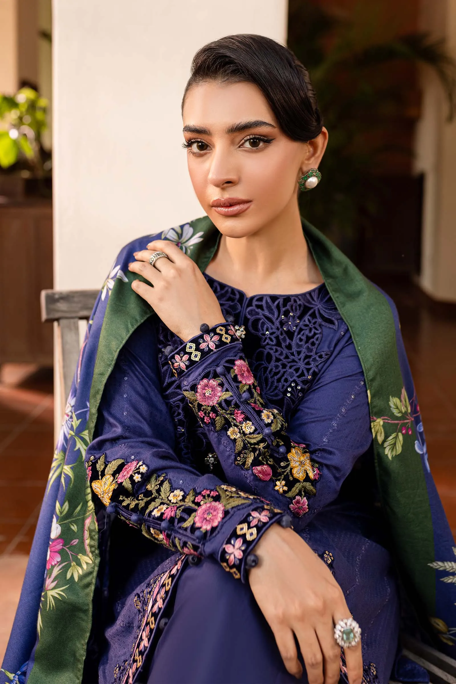 3 Piece Embroidered Linen Suit | DW-W24-150