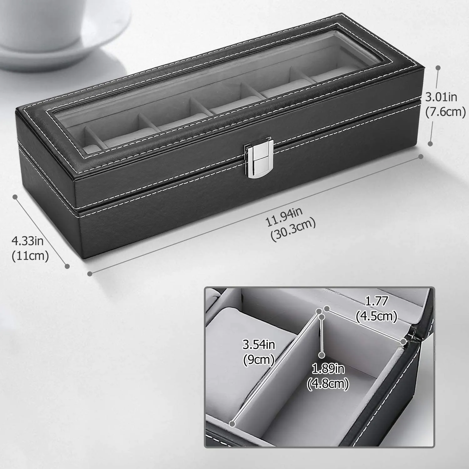 6 Slots PU Leather Watch Box with Crystal Glass Lid | ProCase