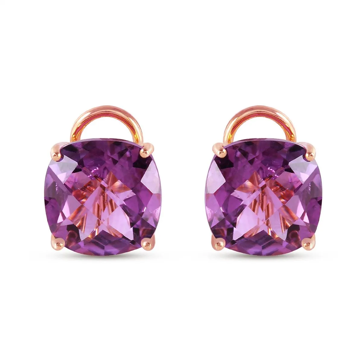 7.2 Carat 14K Solid Rose Gold Cushion Amethyst Earrings