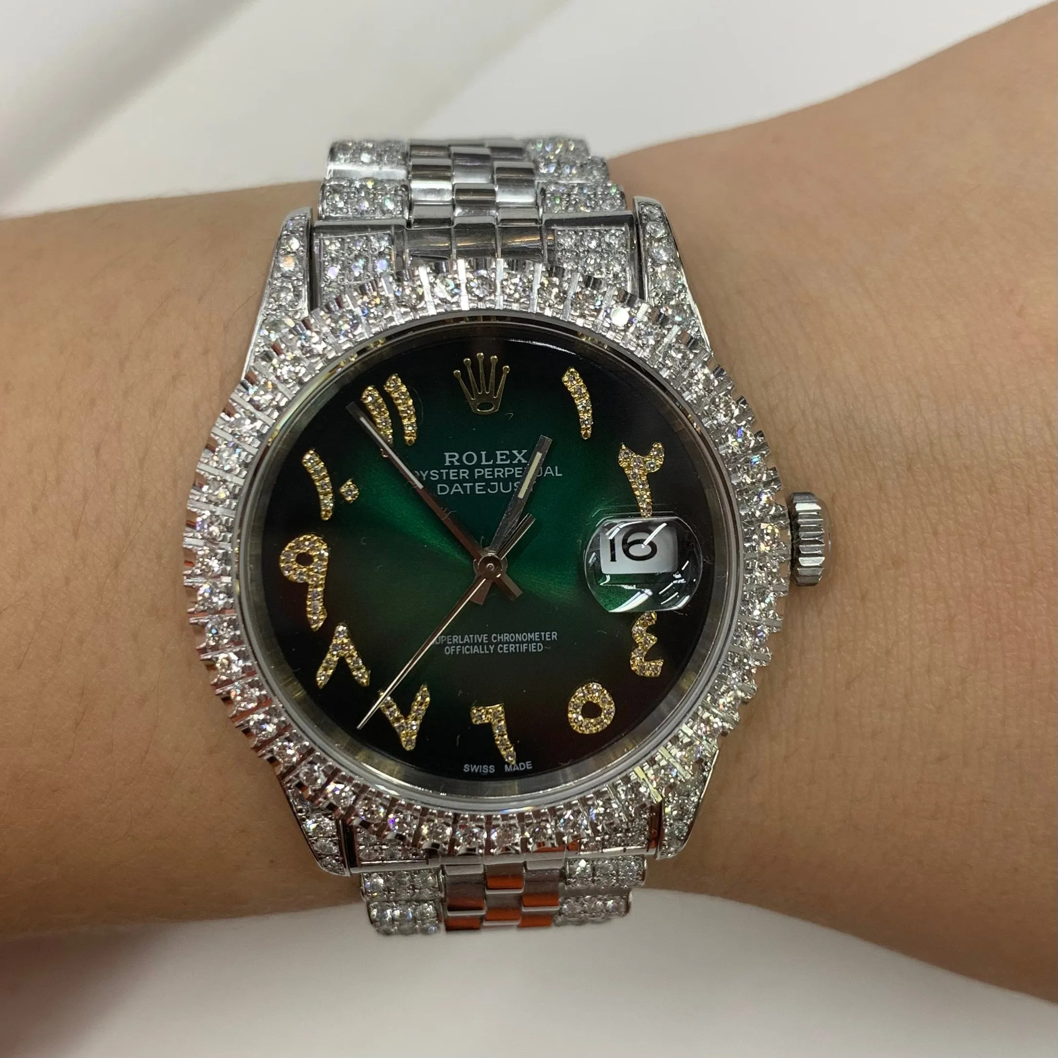 7ct Diamond Iced out 36mm Rolex Watch with Stainless Steel Jubilee Bracelet