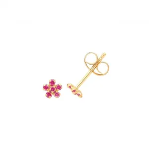 9ct Yellow Gold Red Zirconia Flower Studs ES718R