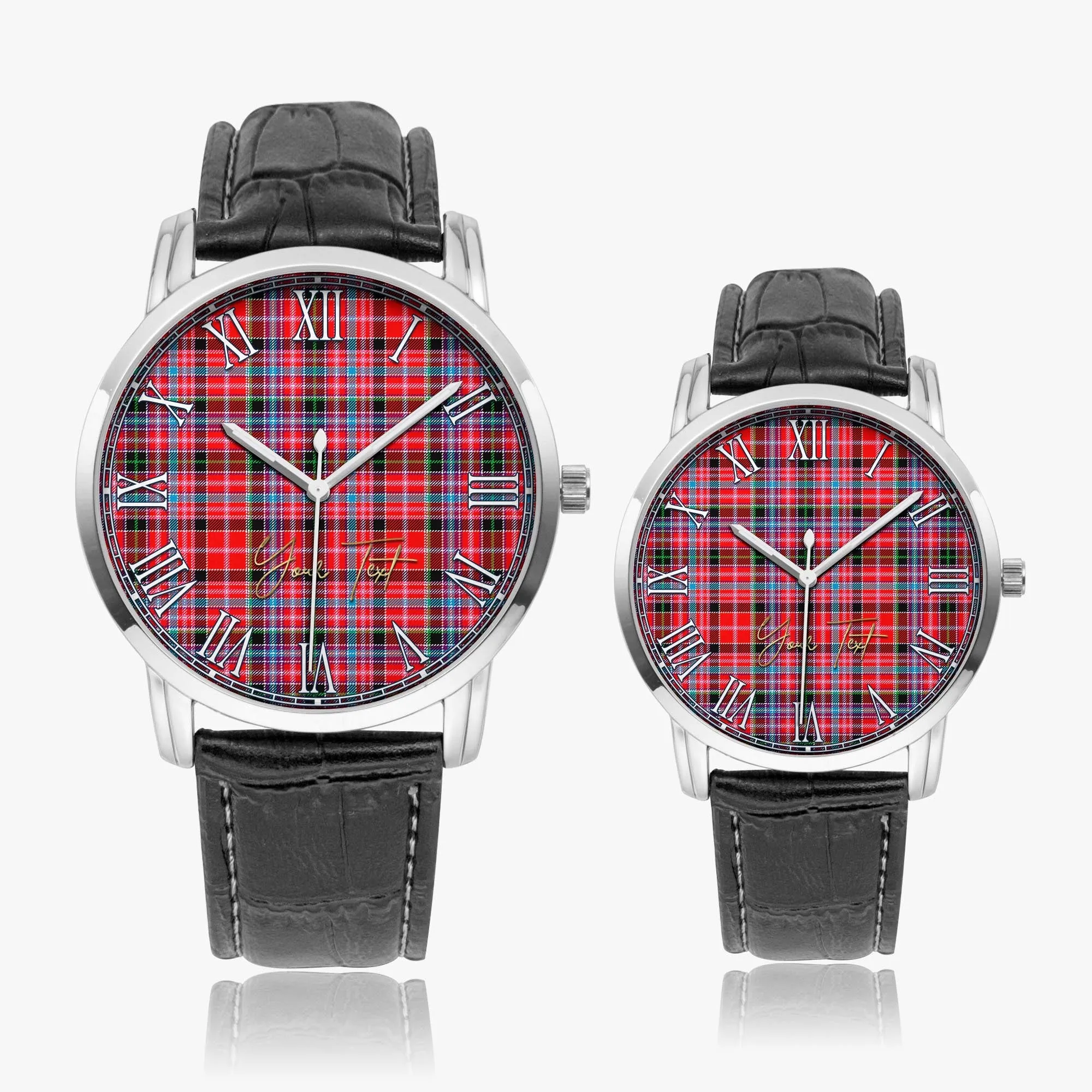 Aberdeen District Tartan Personalized Your Text Leather Trap Quartz Watch