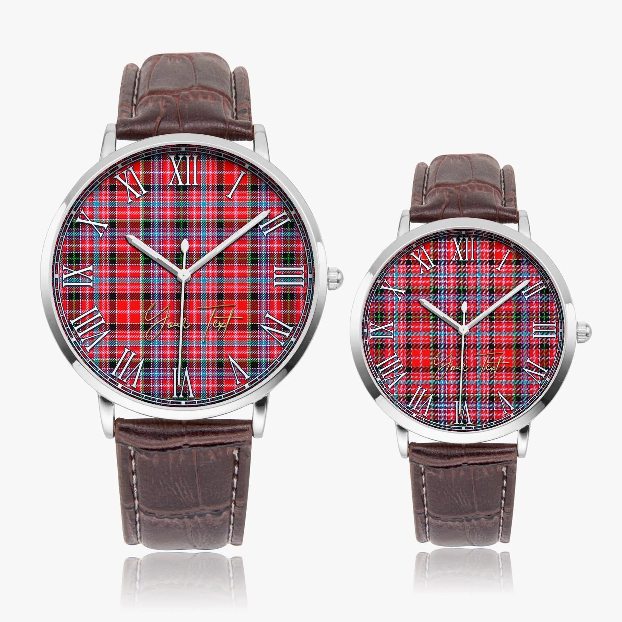 Aberdeen District Tartan Personalized Your Text Leather Trap Quartz Watch