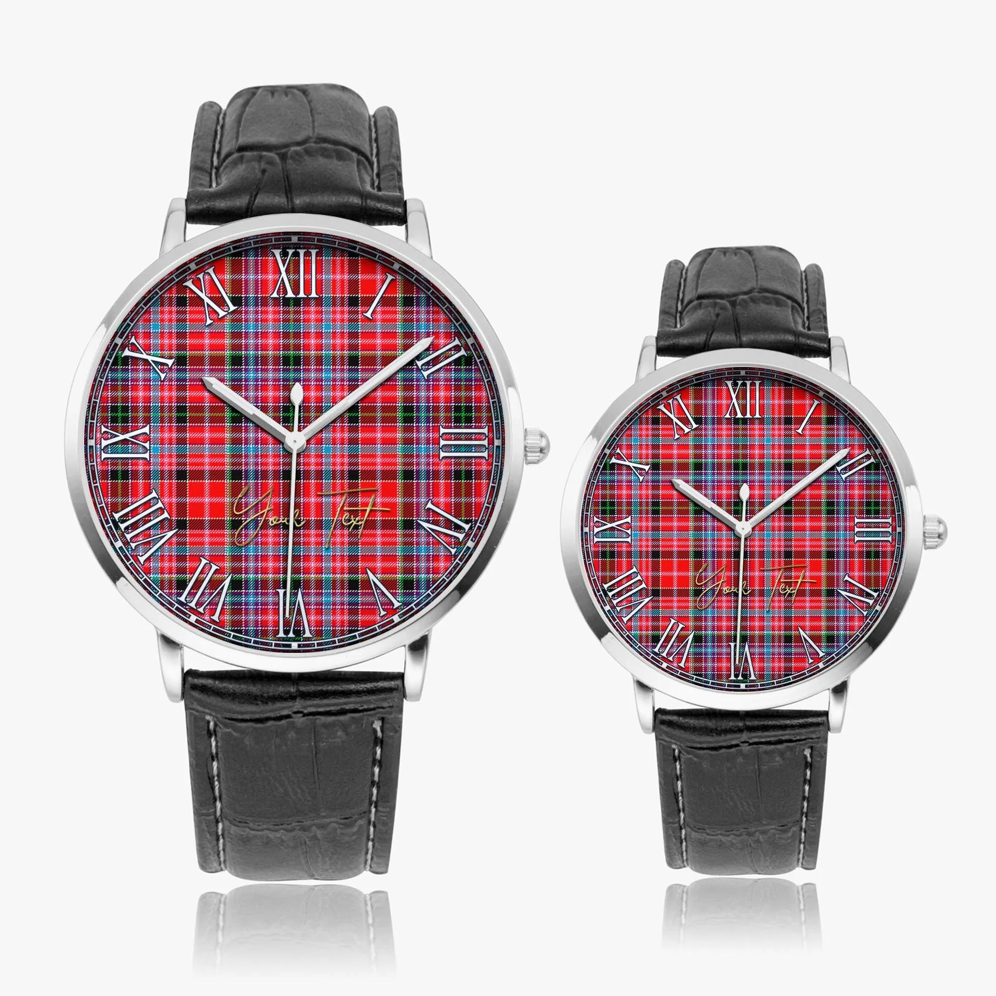 Aberdeen District Tartan Personalized Your Text Leather Trap Quartz Watch