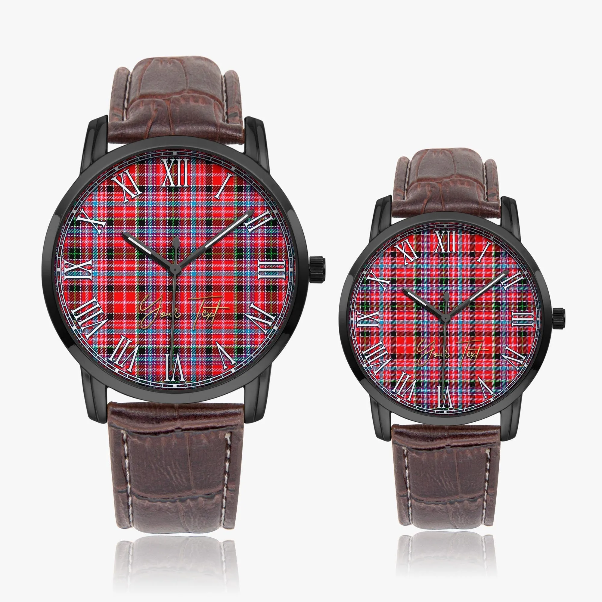 Aberdeen District Tartan Personalized Your Text Leather Trap Quartz Watch