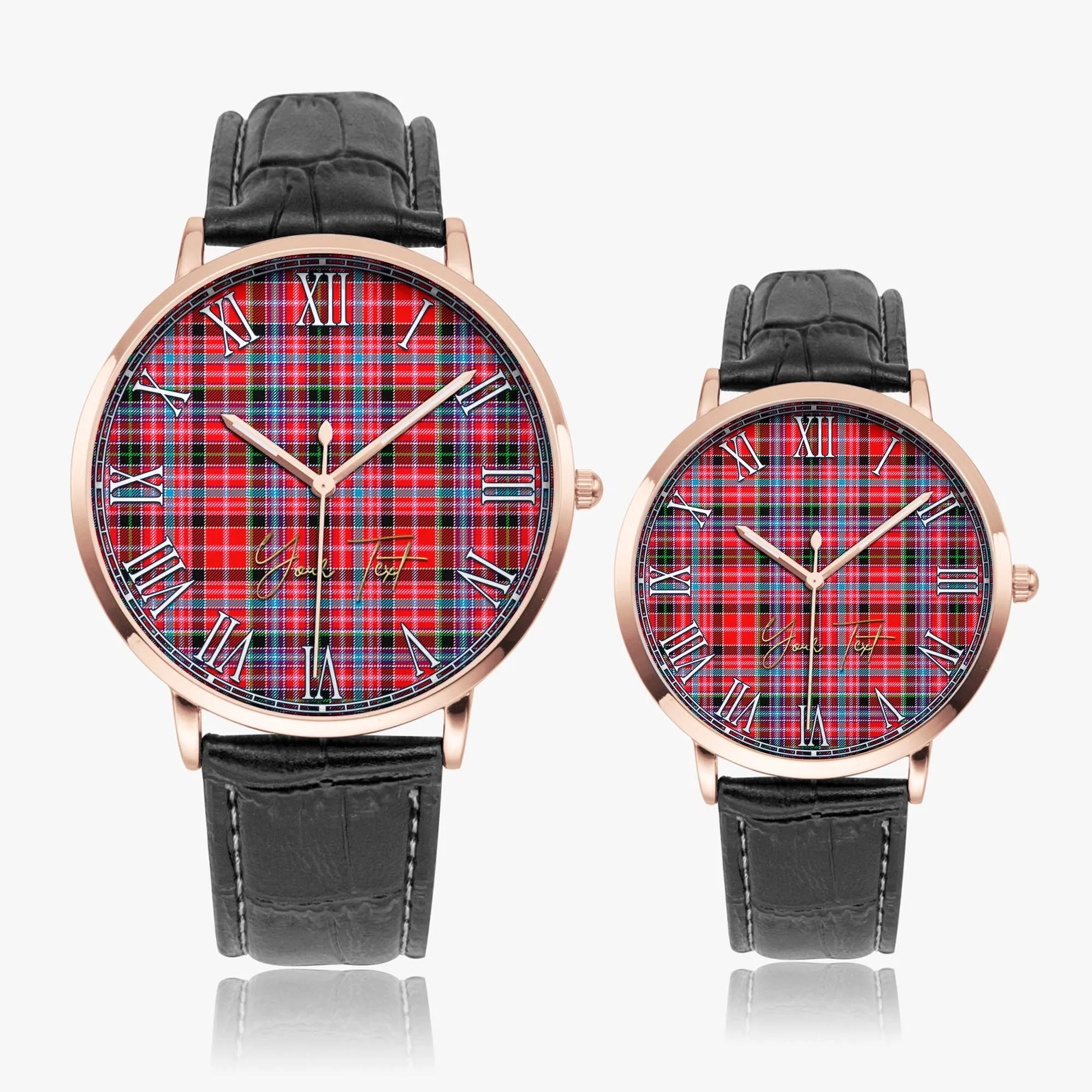 Aberdeen District Tartan Personalized Your Text Leather Trap Quartz Watch