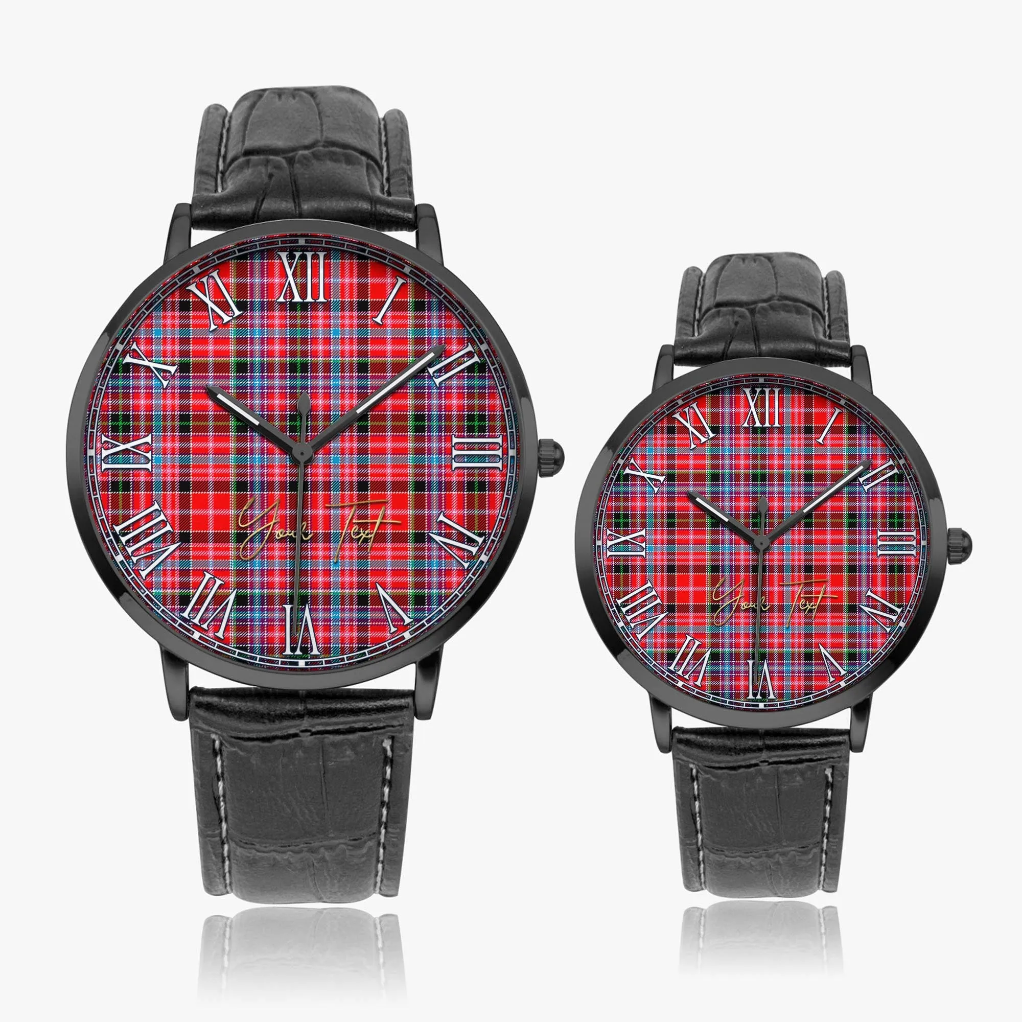 Aberdeen District Tartan Personalized Your Text Leather Trap Quartz Watch