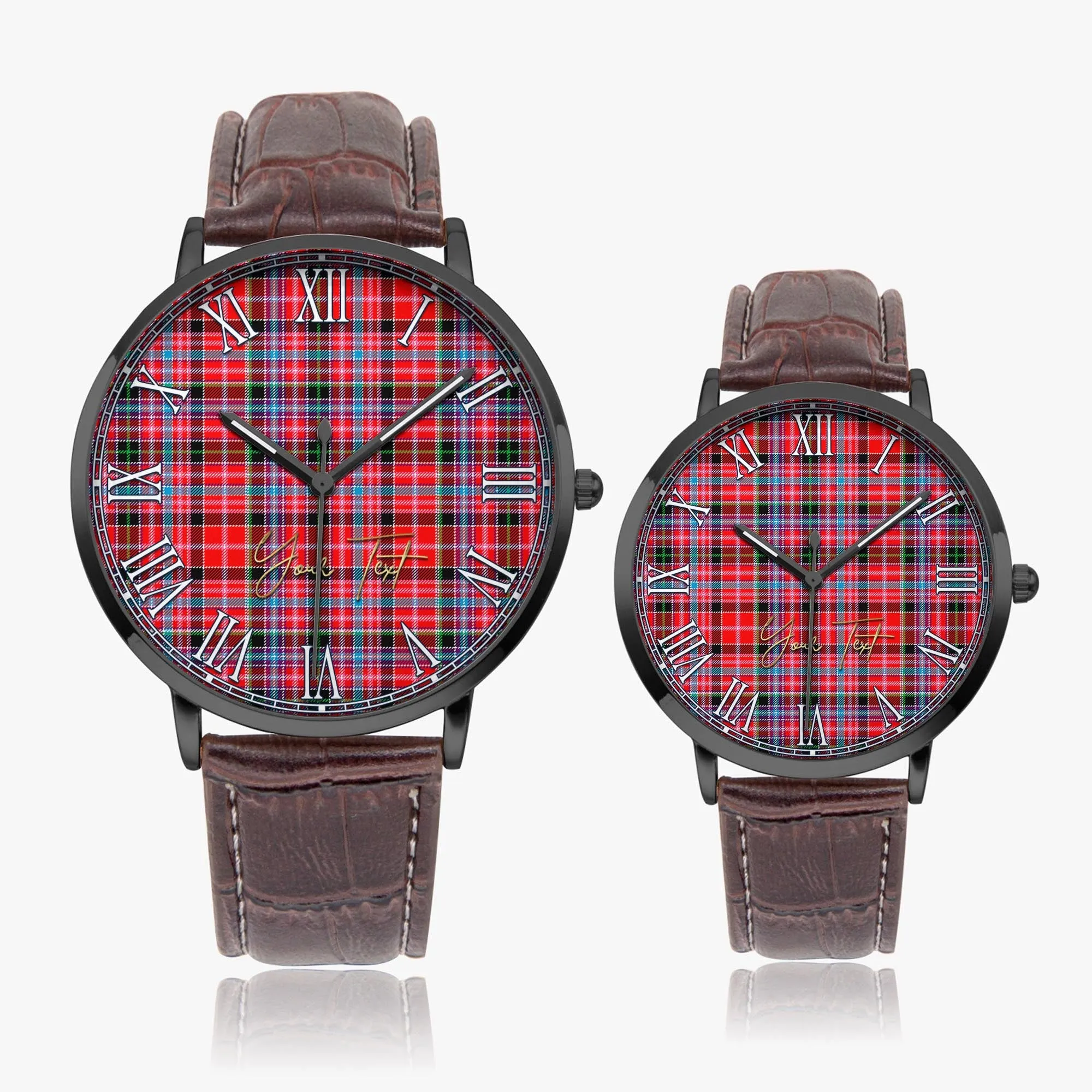 Aberdeen District Tartan Personalized Your Text Leather Trap Quartz Watch