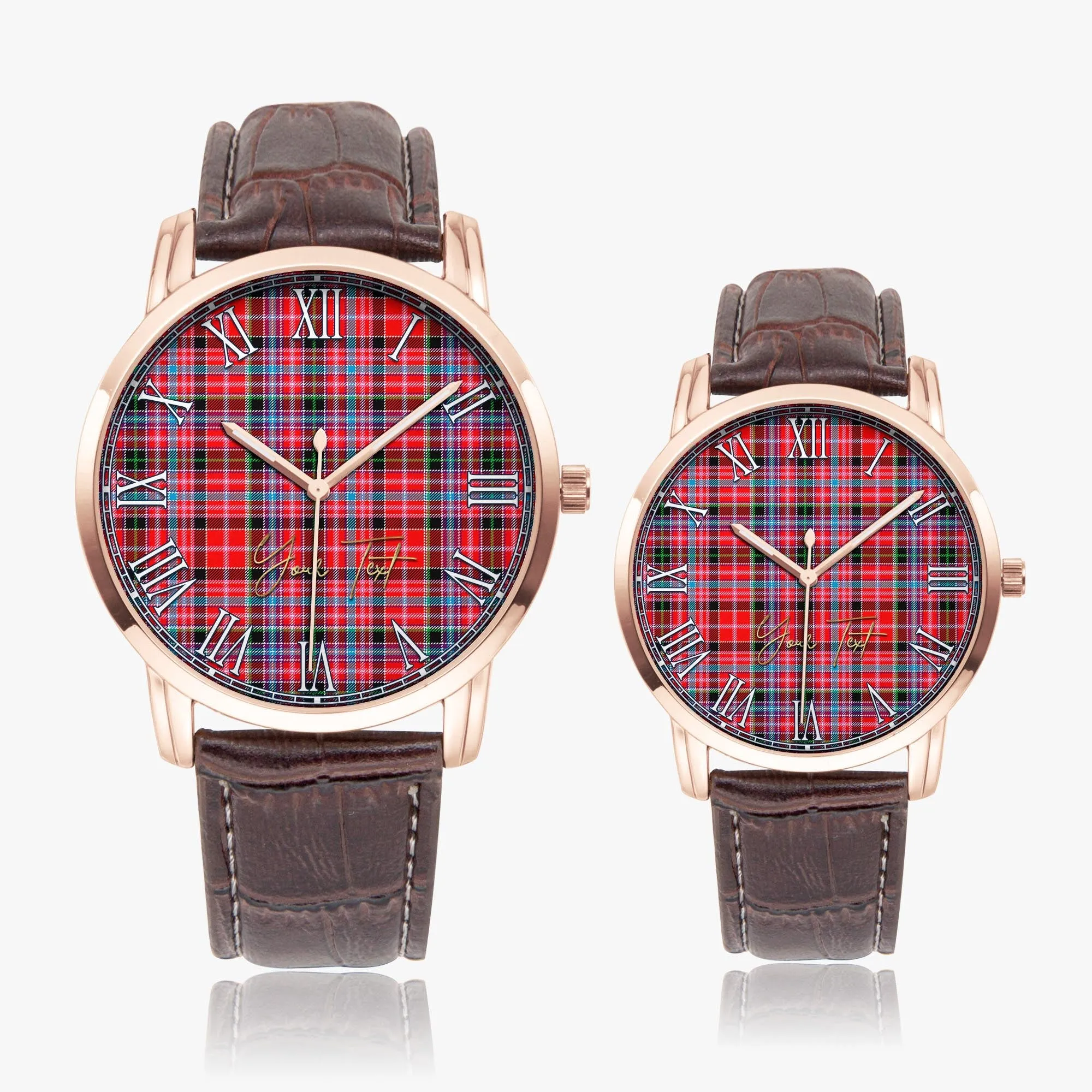 Aberdeen District Tartan Personalized Your Text Leather Trap Quartz Watch