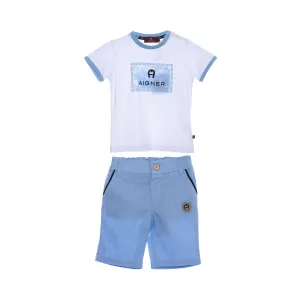 Aigner Kids Baby Boy's White & Blue T-Shirt and Short Set