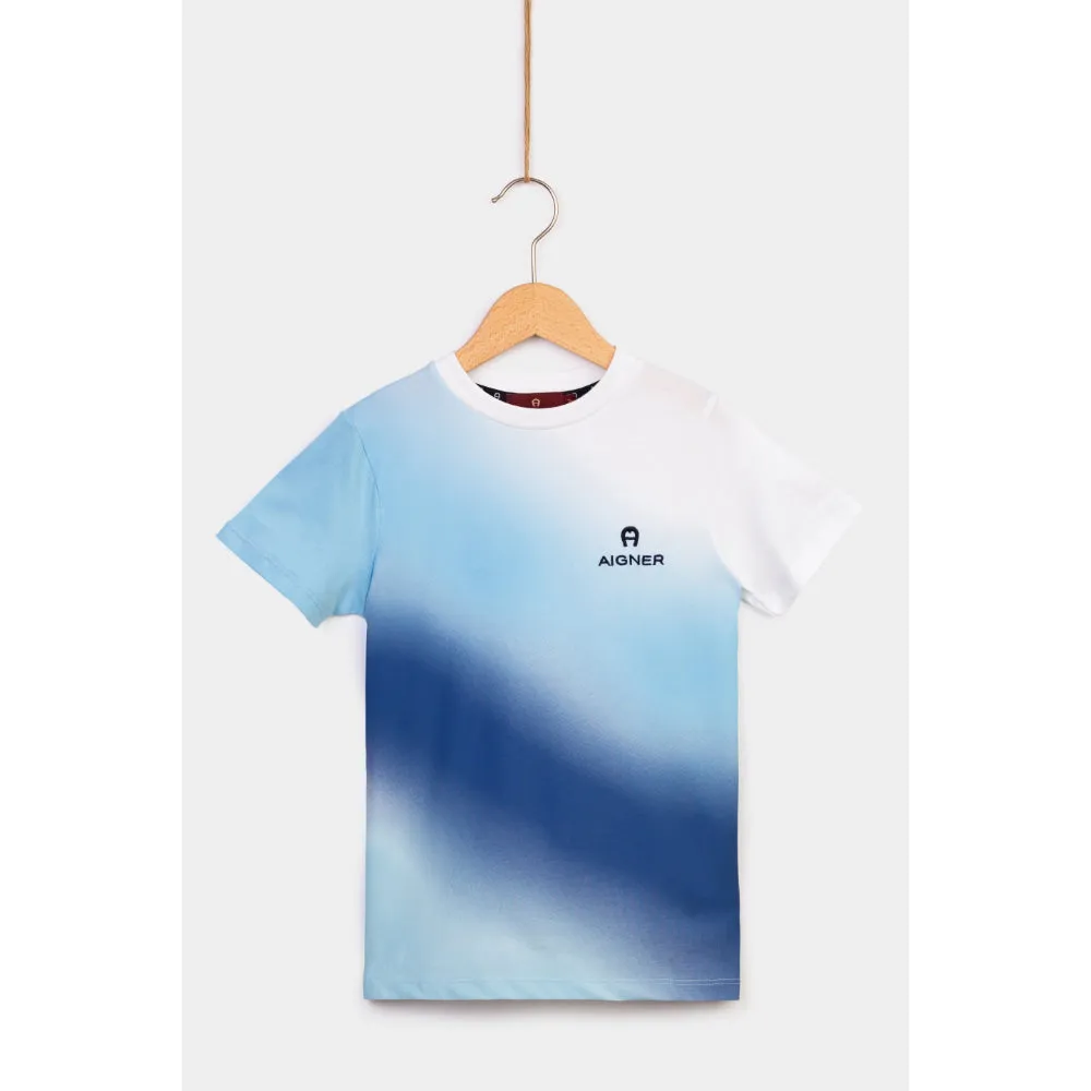 Aigner Kids Boy's Blue Ombré Cotton Logo T-Shirt