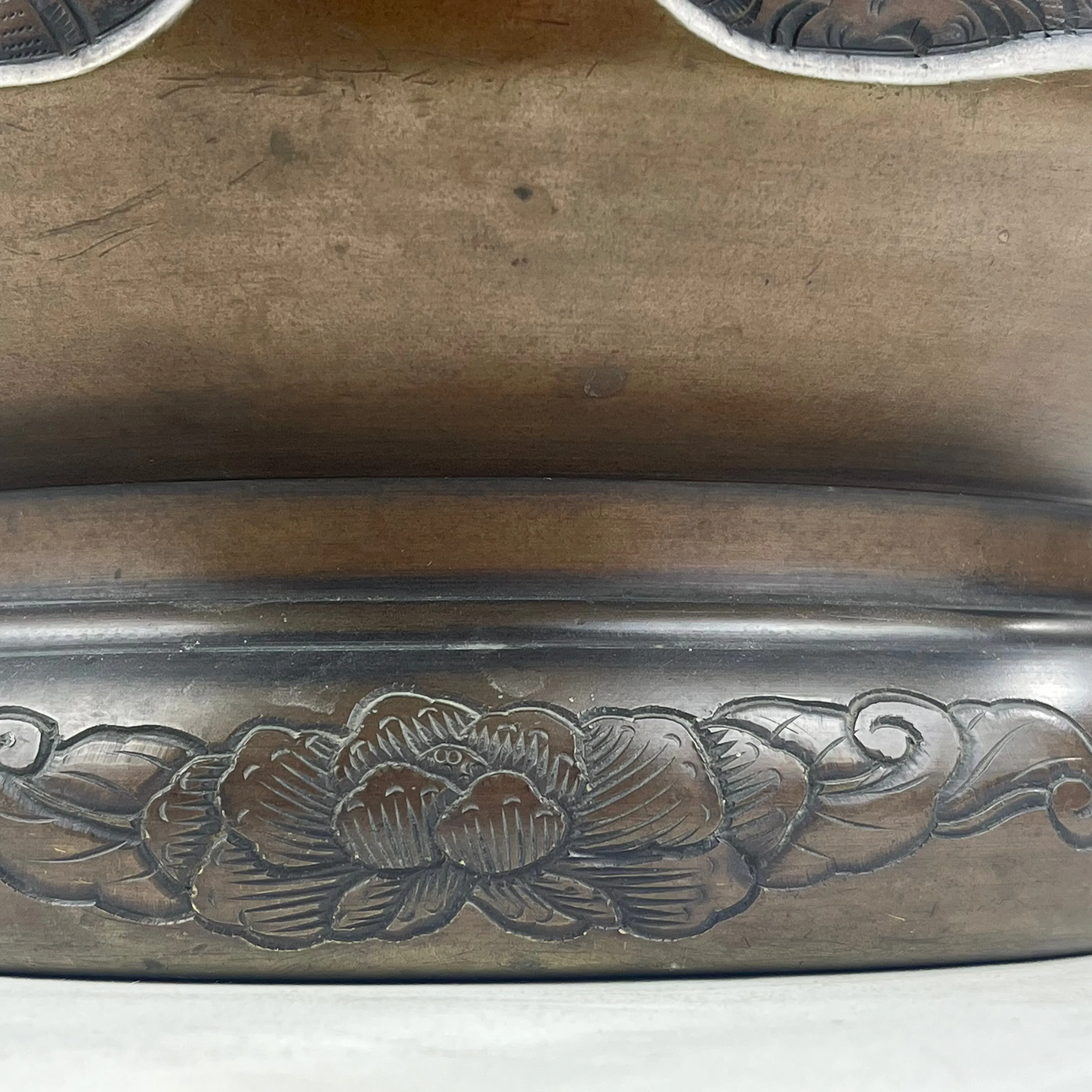 Antique Japanese (c1920) Bronze Hibachi Brazier Animals Dragon Phoenix Motif 11"