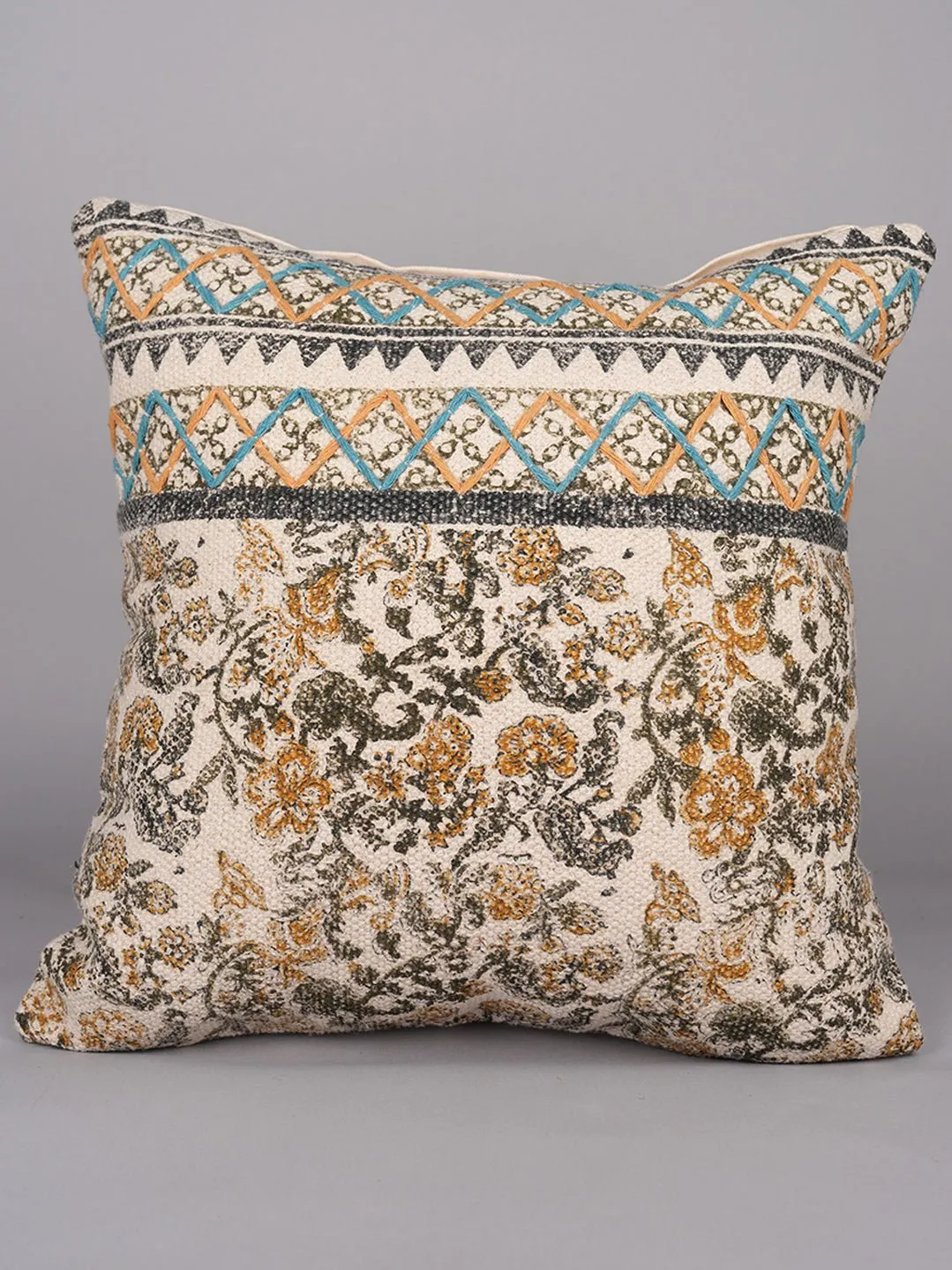 ARTFUL PETAL WHISPERS - BLOCK PRINTED SQUARE CUSHION COVER