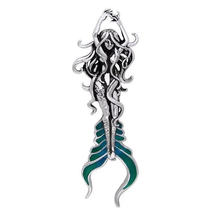 Atlantis Mermaid Silver with Blue Enamel Pendant TPD278