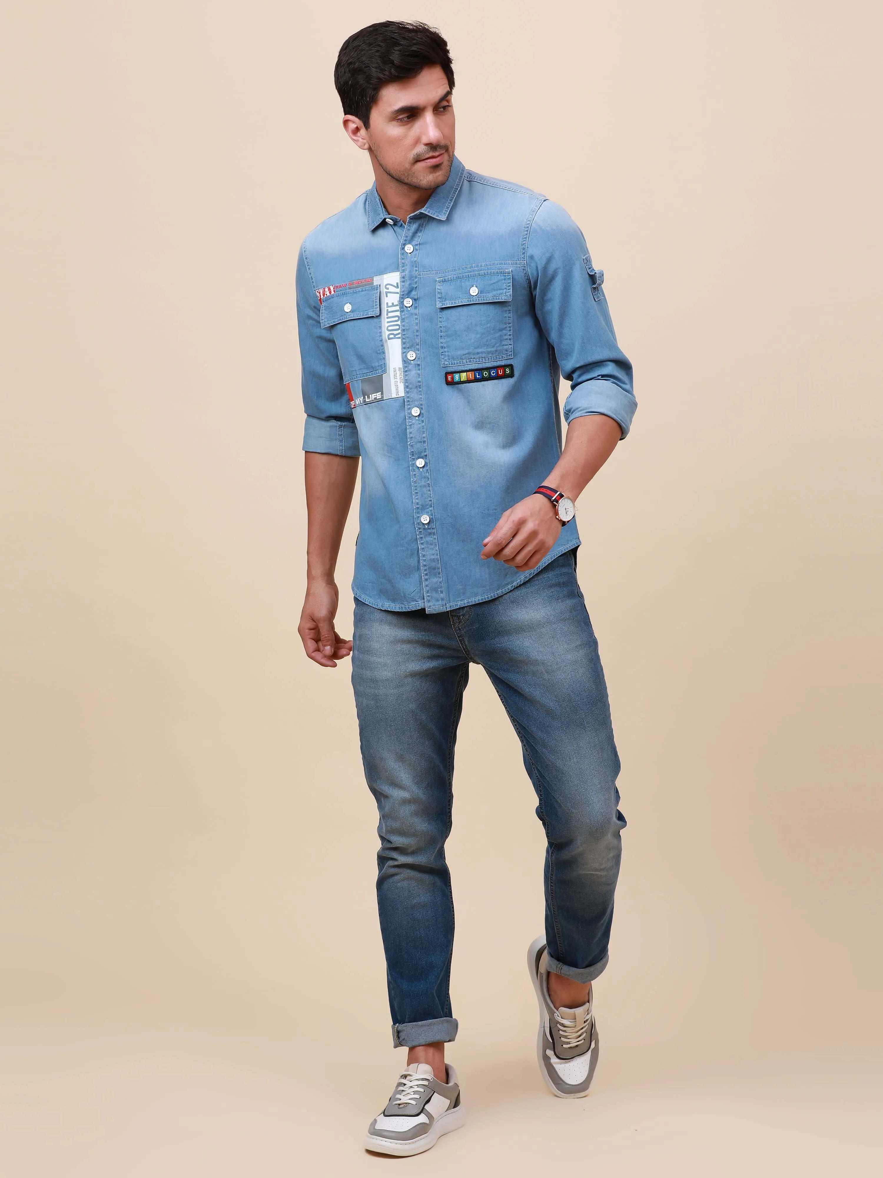 Azure Blue Dual Pocket Crafted Denim