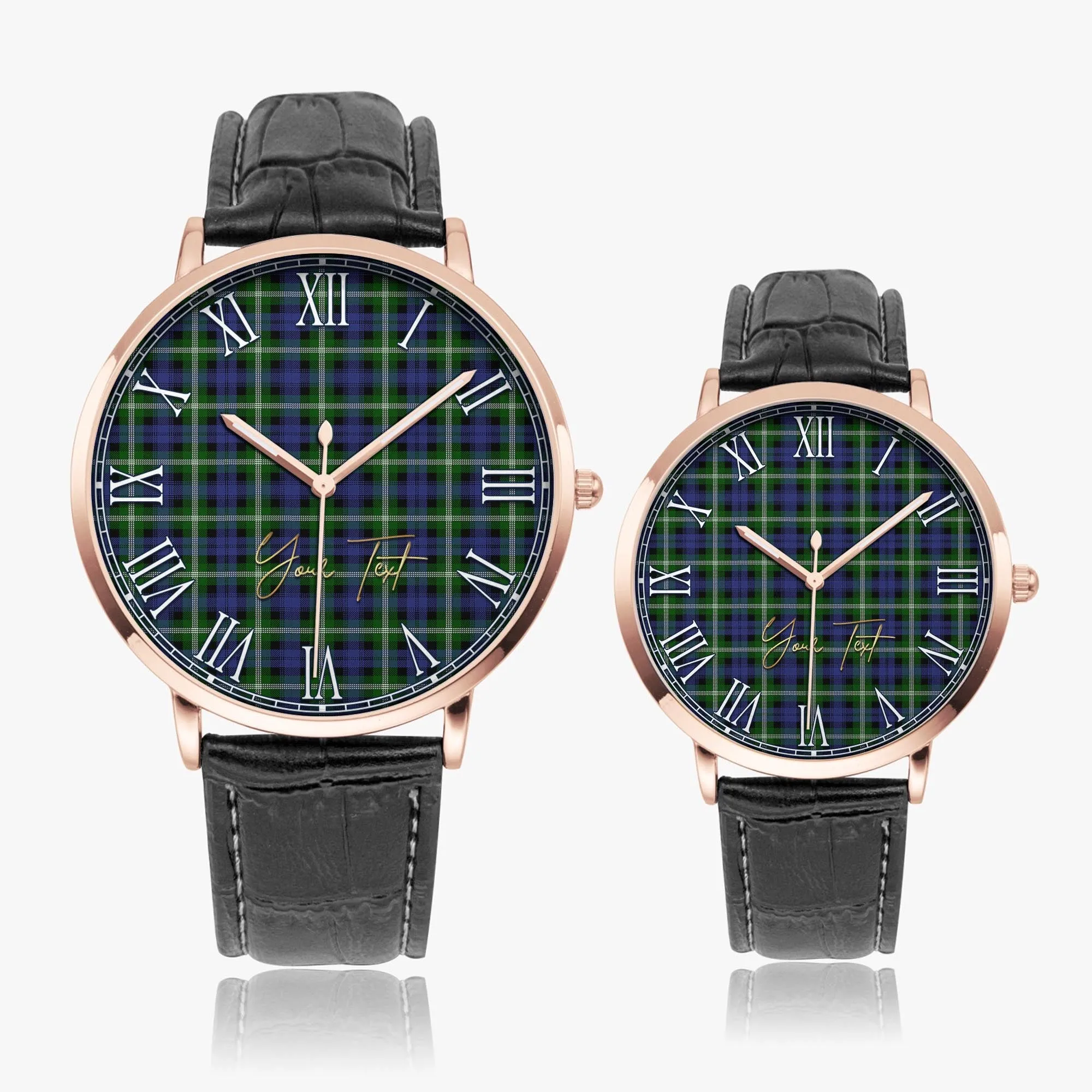 Baillie (Bailey) Tartan Personalized Your Text Leather Trap Quartz Watch