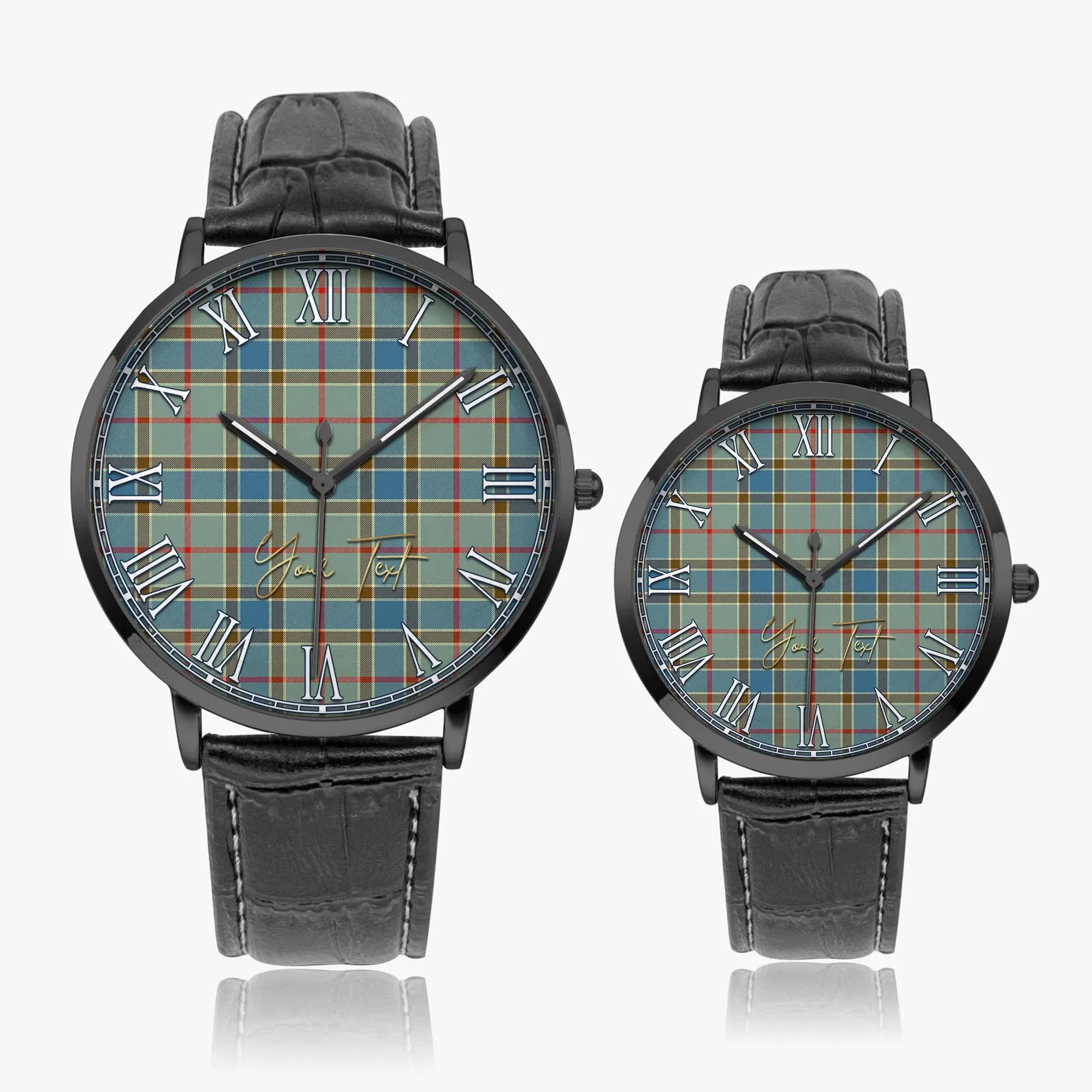 Balfour Blue Tartan Personalized Your Text Leather Trap Quartz Watch