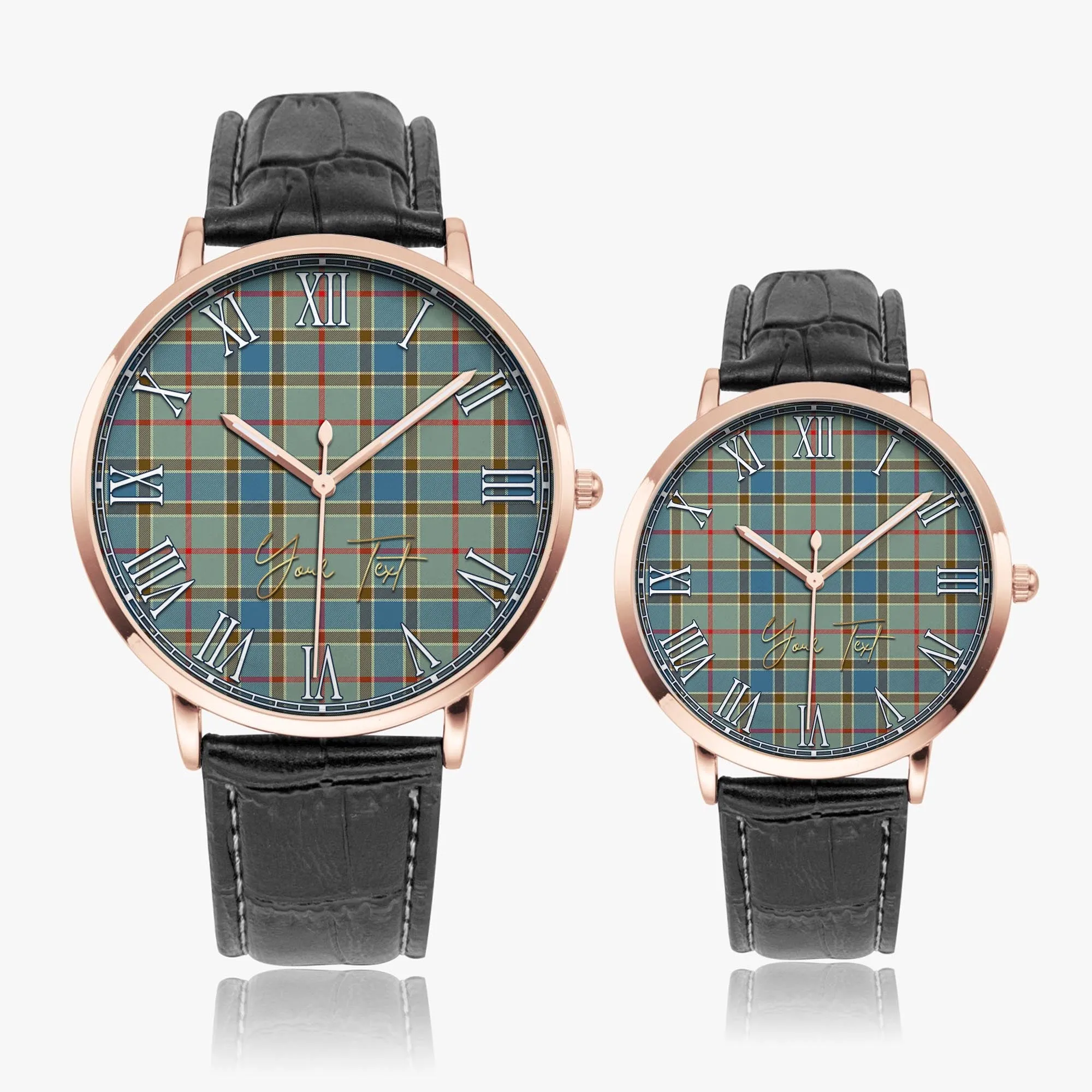 Balfour Blue Tartan Personalized Your Text Leather Trap Quartz Watch