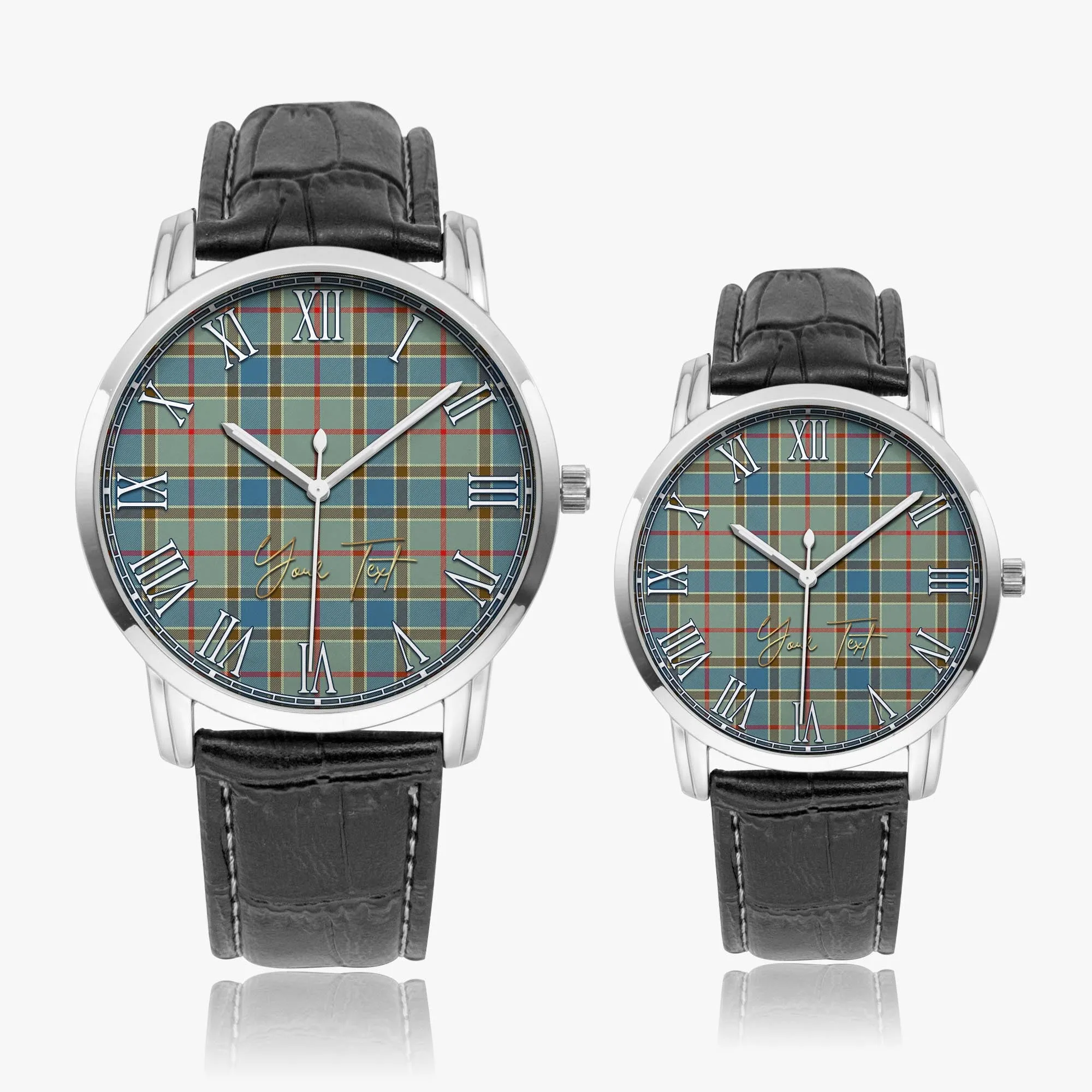 Balfour Blue Tartan Personalized Your Text Leather Trap Quartz Watch