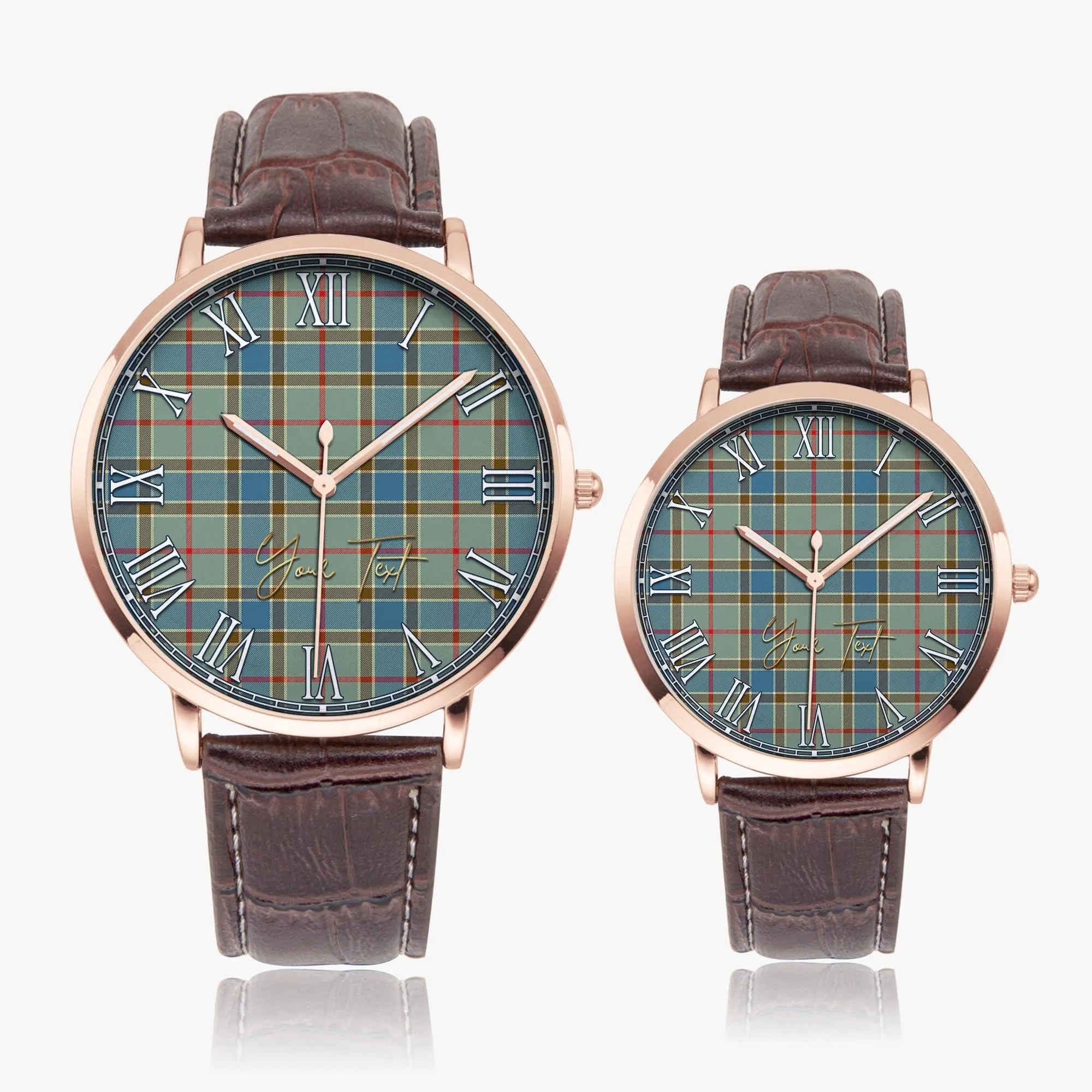 Balfour Blue Tartan Personalized Your Text Leather Trap Quartz Watch