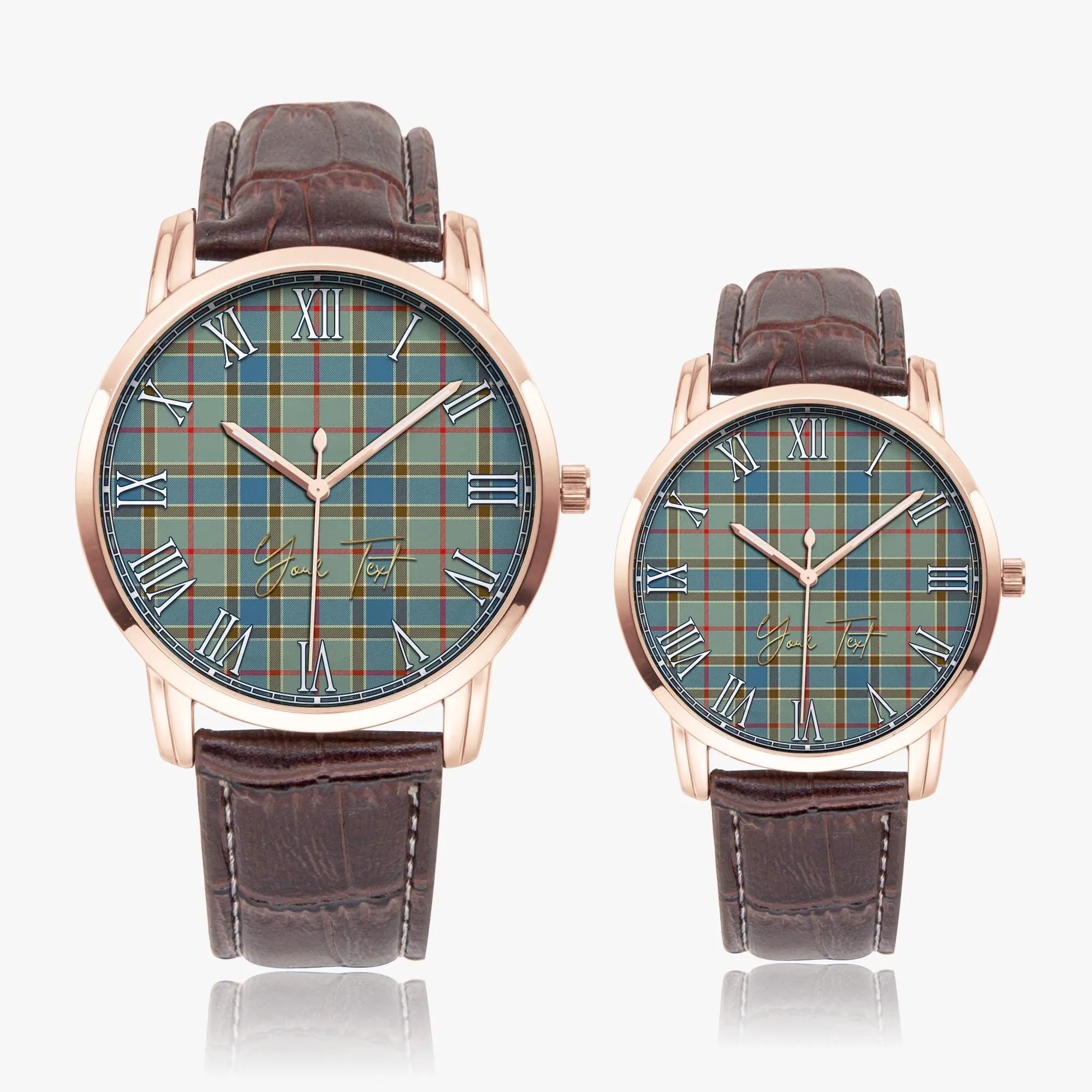 Balfour Blue Tartan Personalized Your Text Leather Trap Quartz Watch