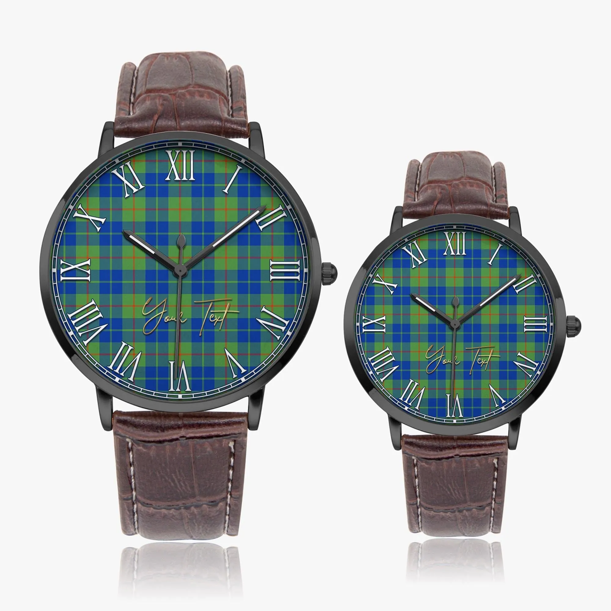 Barclay Hunting Ancient Tartan Personalized Your Text Leather Trap Quartz Watch