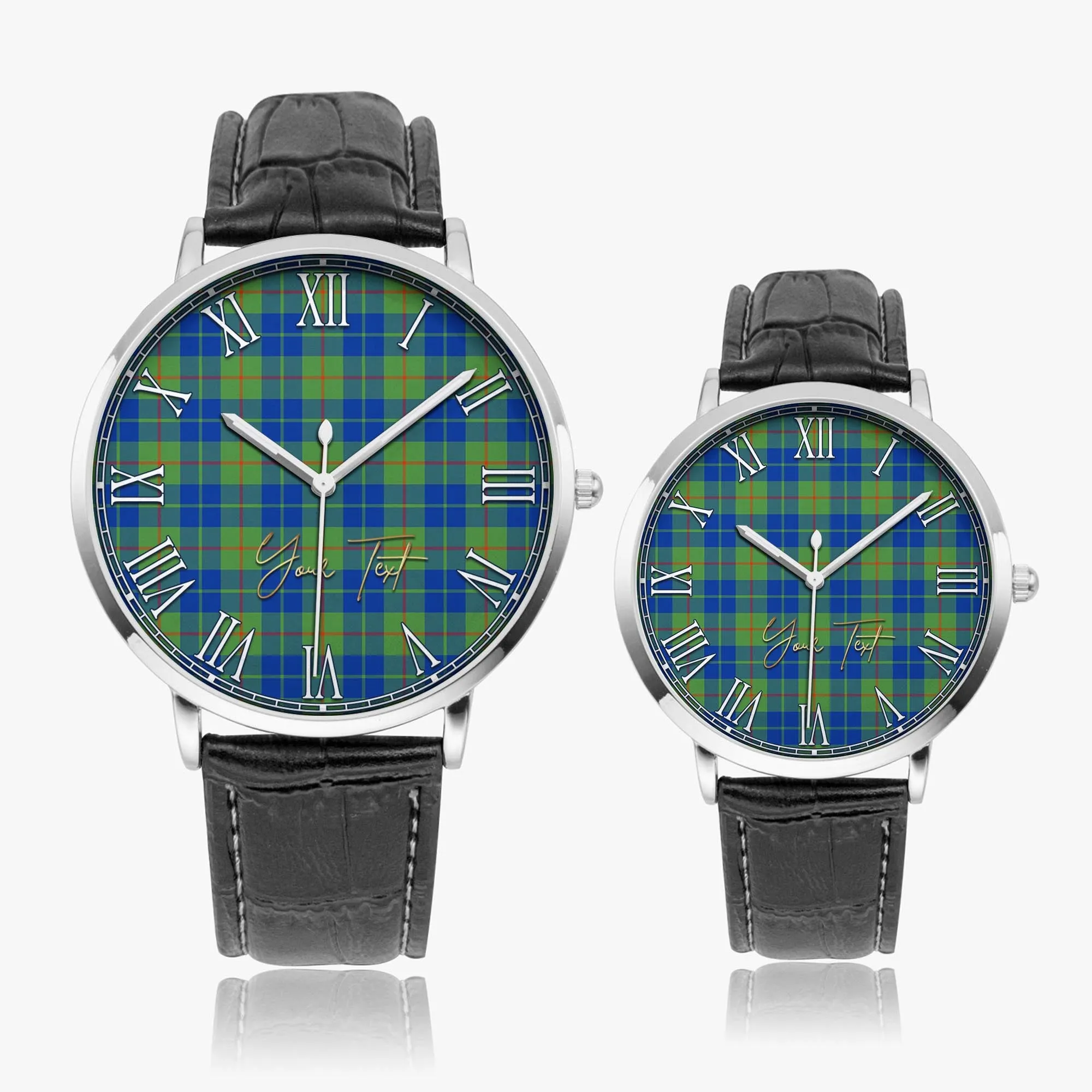 Barclay Hunting Ancient Tartan Personalized Your Text Leather Trap Quartz Watch