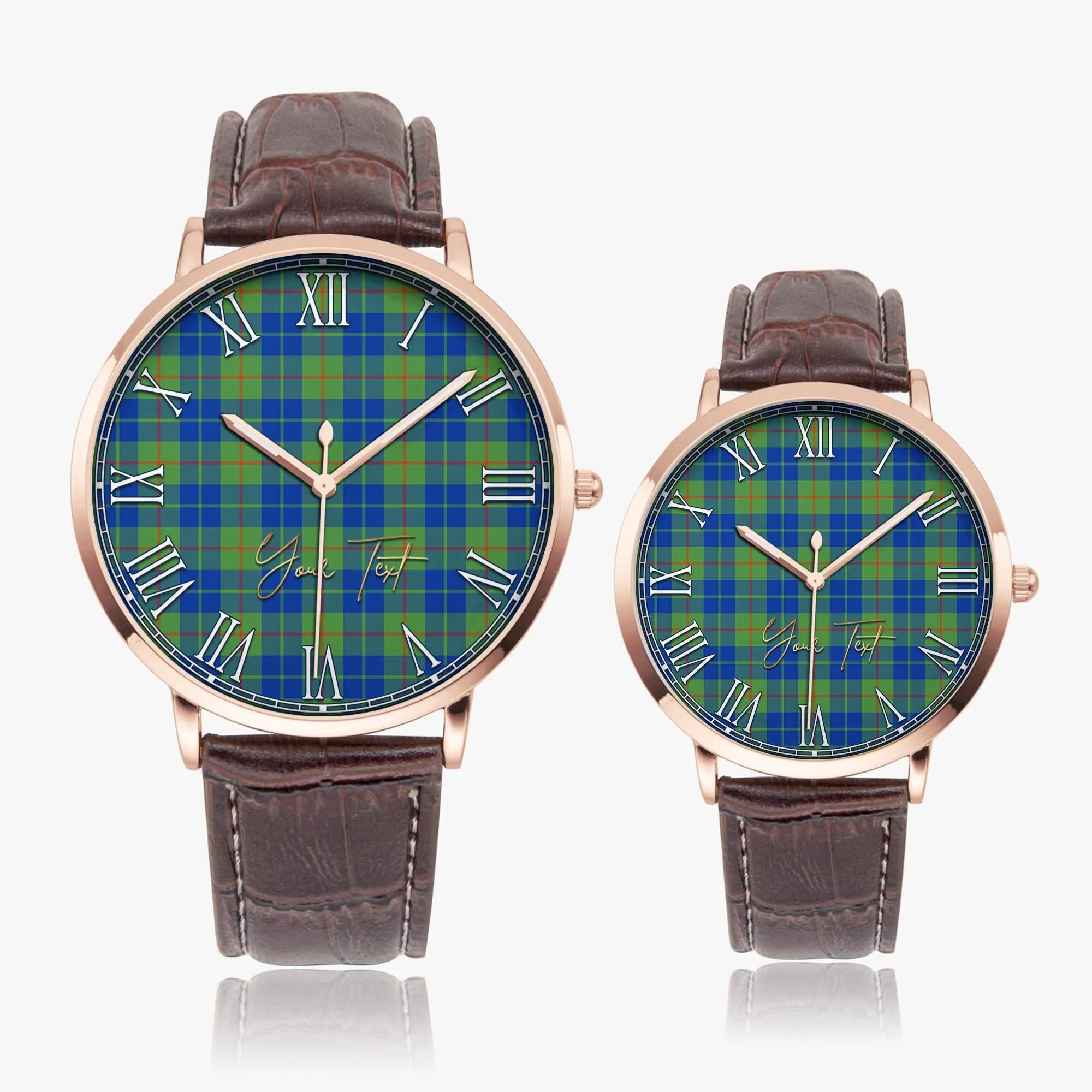 Barclay Hunting Ancient Tartan Personalized Your Text Leather Trap Quartz Watch