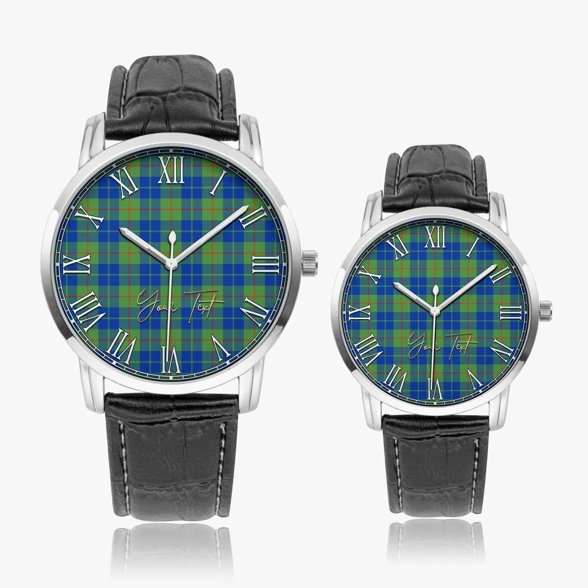 Barclay Hunting Ancient Tartan Personalized Your Text Leather Trap Quartz Watch