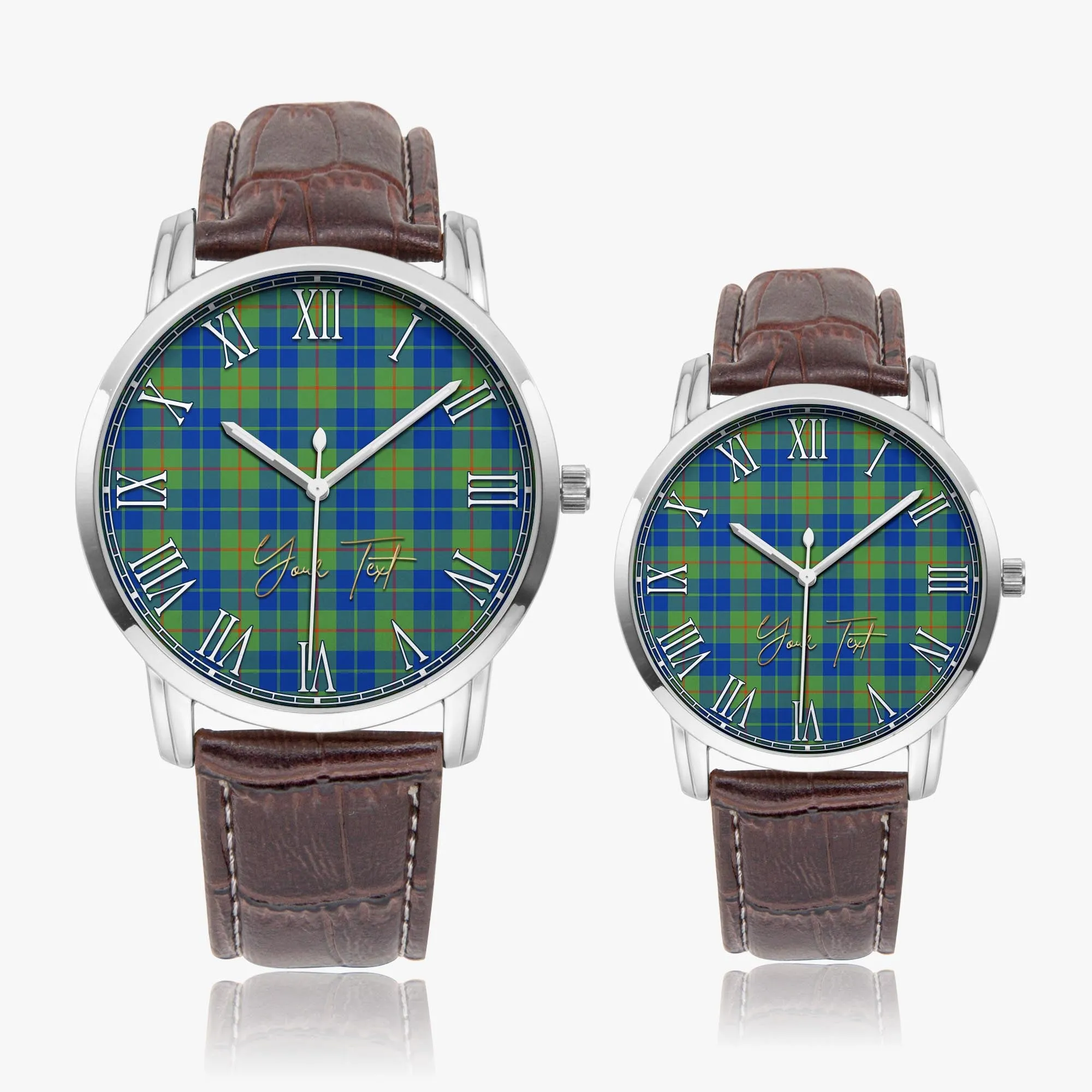 Barclay Hunting Ancient Tartan Personalized Your Text Leather Trap Quartz Watch