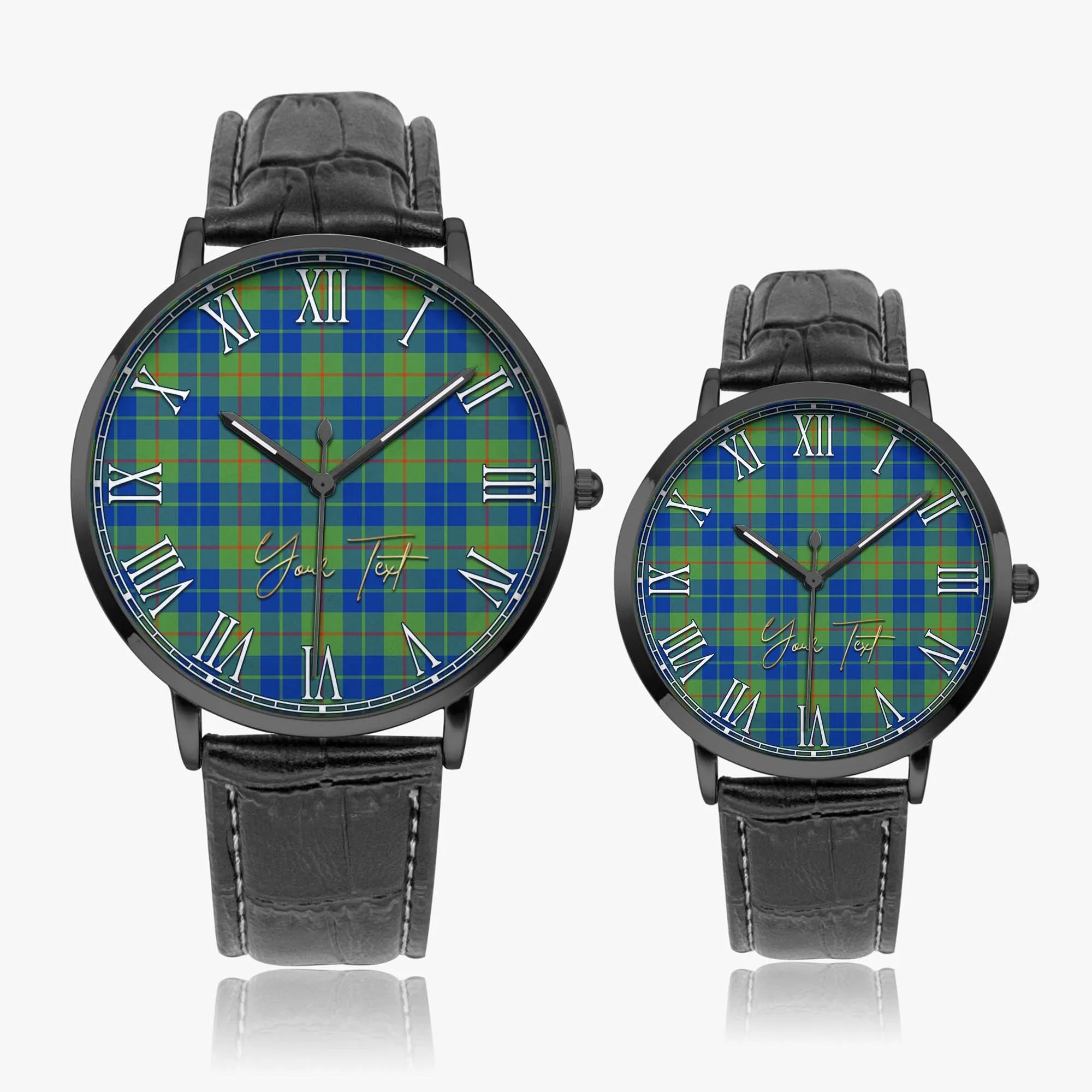 Barclay Hunting Ancient Tartan Personalized Your Text Leather Trap Quartz Watch