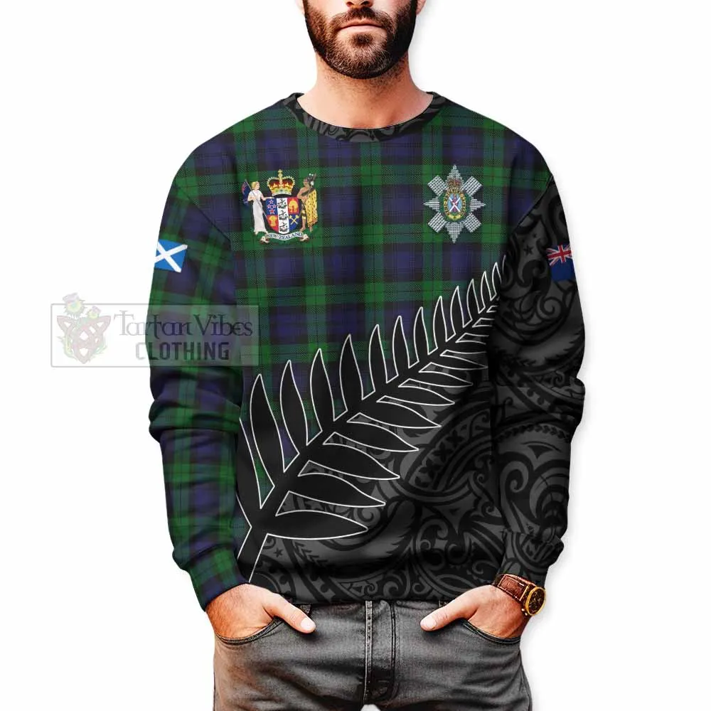 Black Watch Crest Tartan Sweatshirt with New Zealand Silver Fern Half Style